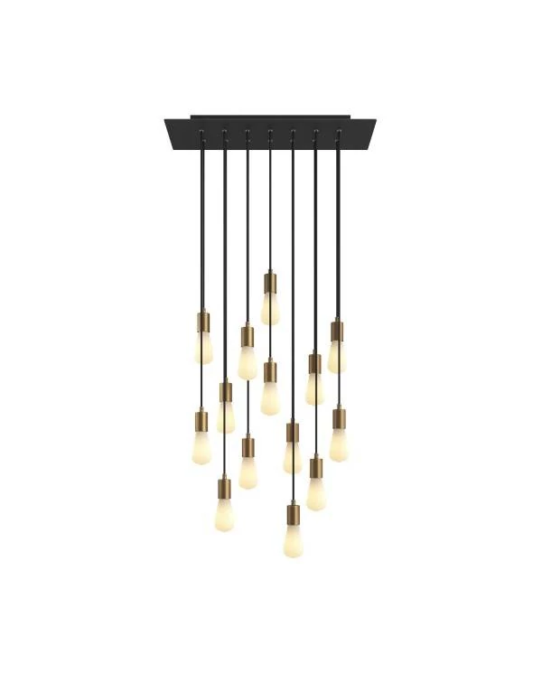 14-flammige Pendelleuchte mit rechteckigem XXL Rose-One 675 mm komplett mit Textilkabel und Beschichtungen aus Metall