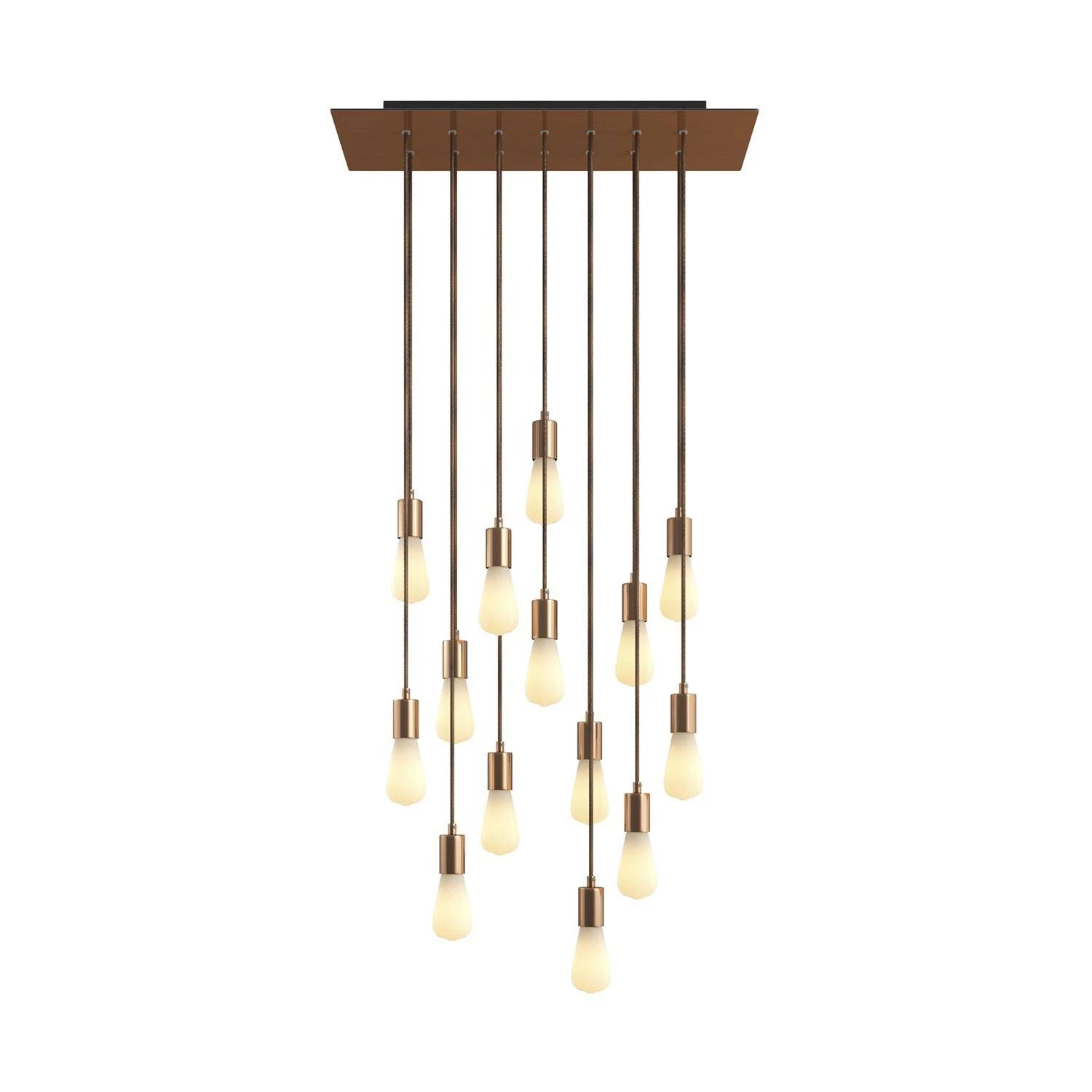 14-flammige Pendelleuchte mit rechteckigem XXL Rose-One 675 mm komplett mit Textilkabel und Beschichtungen aus Metall