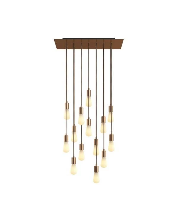 14-flammige Pendelleuchte mit rechteckigem XXL Rose-One 675 mm komplett mit Textilkabel und Beschichtungen aus Metall