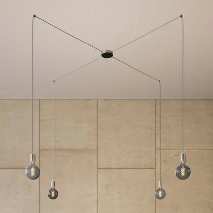 Spider - Pendelleuchte mit Mehrfachaufhängung mit 4 Ausgängen Made in Italy, komplett mit Textilkabel und Metall-Zubehör