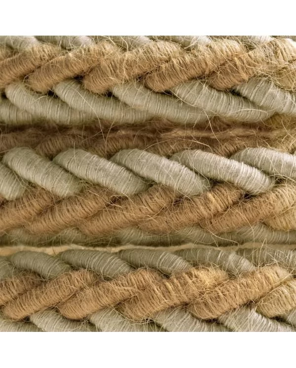 Geflochtenes Tauseil 2XL aus Jutefaser und natürlichem, grauen Leinen. Elektrokabel 2x0,75. Durchmesser 24mm