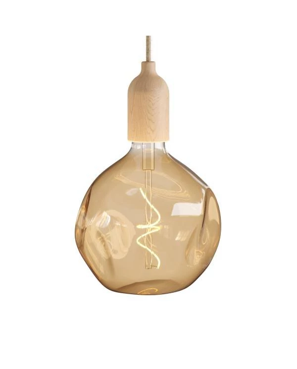 Pendelleuchte Made in Italy, komplett mit Textilkabel und Komponenten aus Holz