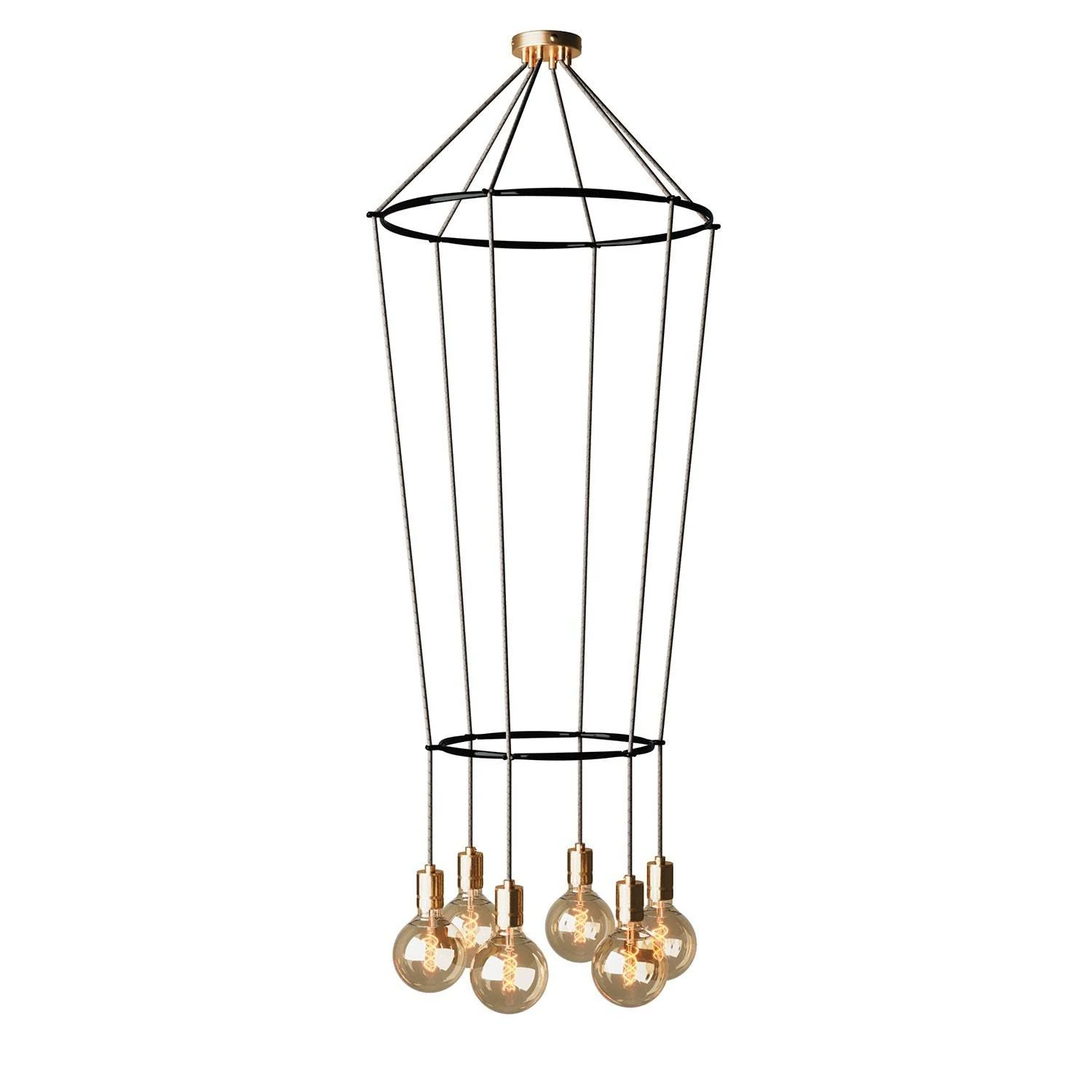 Deckenleuchte 2 Cage Globe mit 6 Aufhängungen - Messing