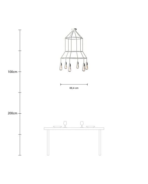 Deckenleuchte 3 Cage Edison ST64 mit 6 Aufhängungen