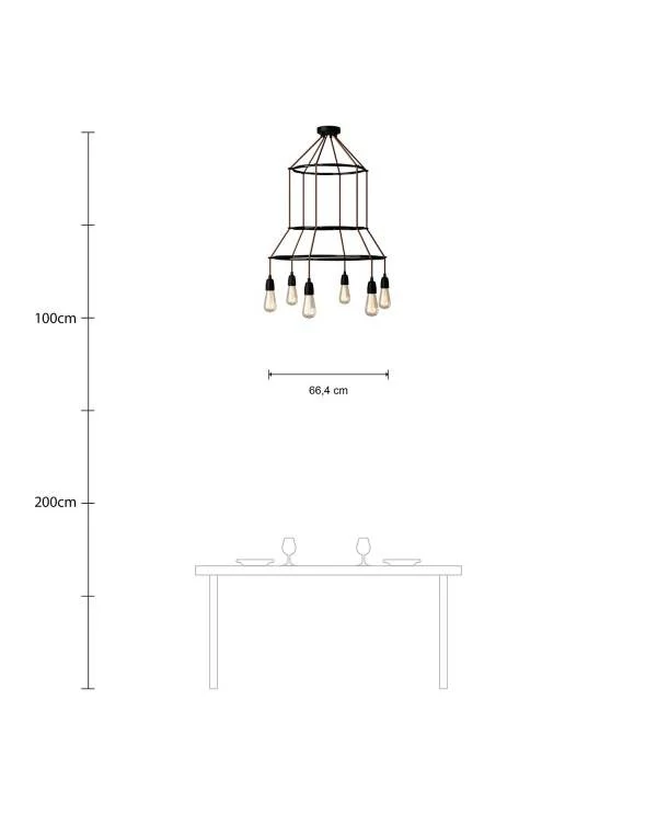 Deckenleuchte 3 Cage Edison ST64 mit 6 Aufhängungen