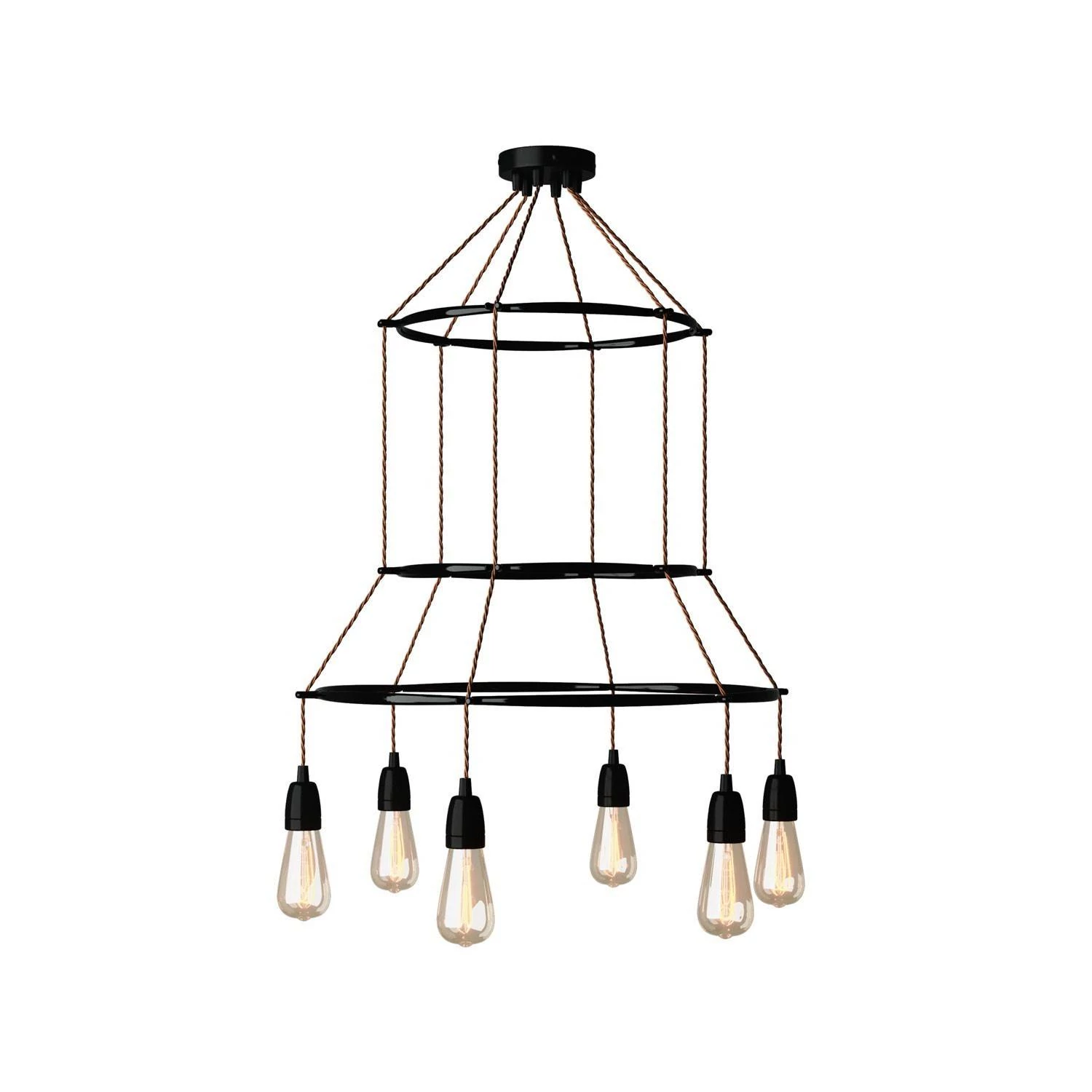Deckenleuchte 3 Cage Edison ST64 mit 6 Aufhängungen - Schwarz