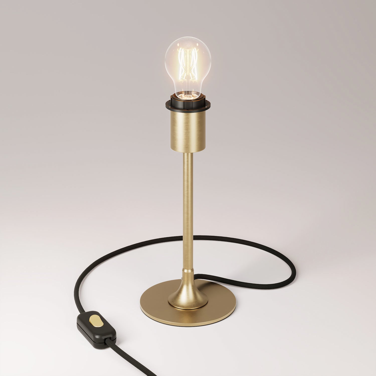 Lampada da tavolo MAG-Y con base metallica tonda, predisposizione per paralume e spina UK - Bronzo satinato