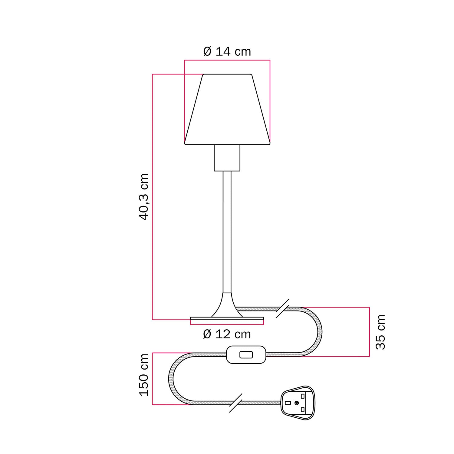 Lampada da tavolo MAG-Y con base metallica tonda, paralume e spina UK - Bianco opaco