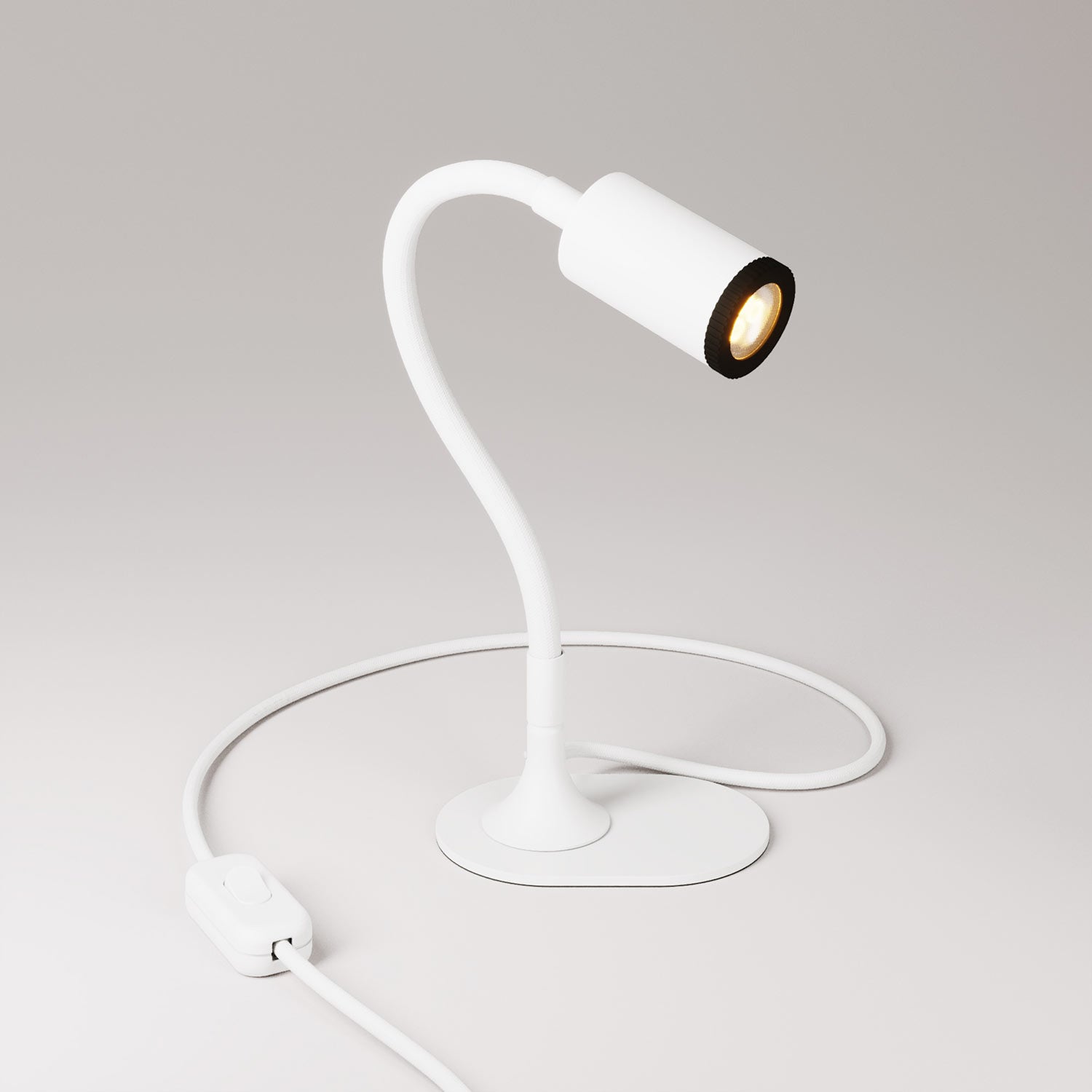 Lampada da scrivania MAG-Y con Flex, base metallica ovale, luce spot e spina UK - Bianco opaco