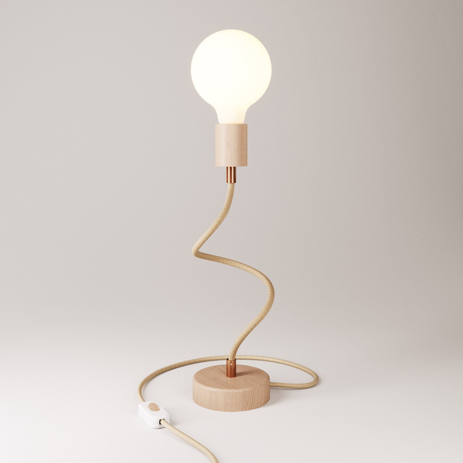 Lampada da tavolo snodabile in legno a luce diffusa - Table Flex Wood e spina UK - Neutro