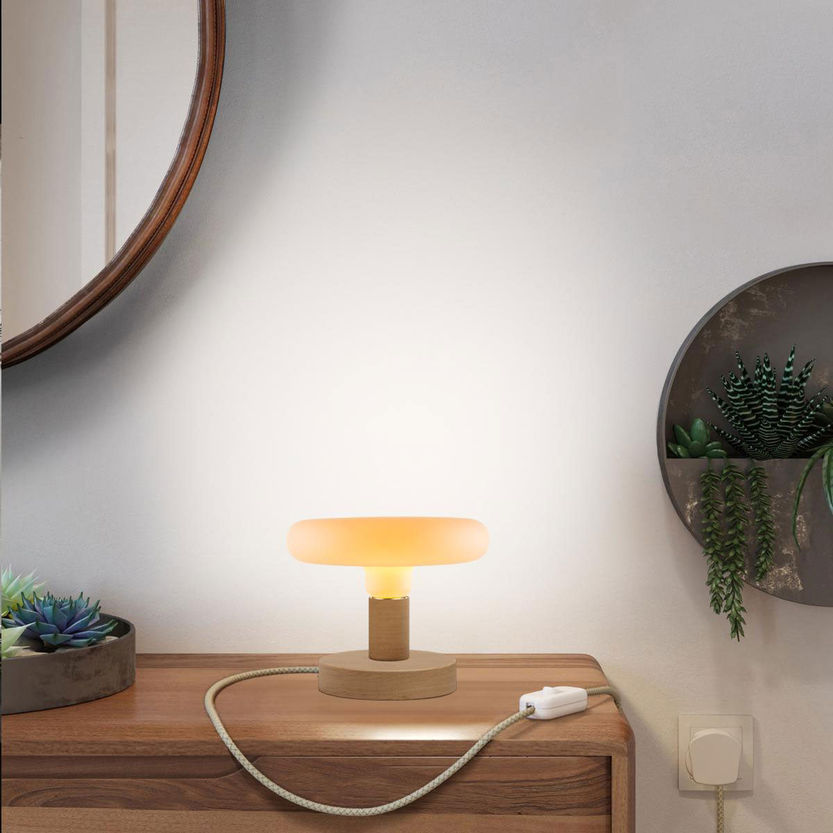 Lampada da tavolo Posaluce Dash in legno e spina UK - Neutro Interruttore