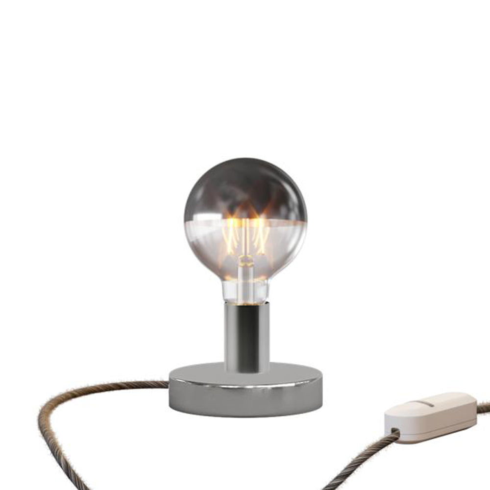 Lampada da tavolo Posaluce Half Cup in metallo e spina UK - Cromo Dimmer