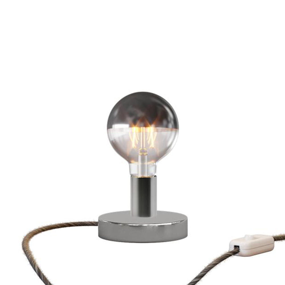 Lampada da tavolo Posaluce Half Cup in metallo e spina UK - Cromo Interruttore