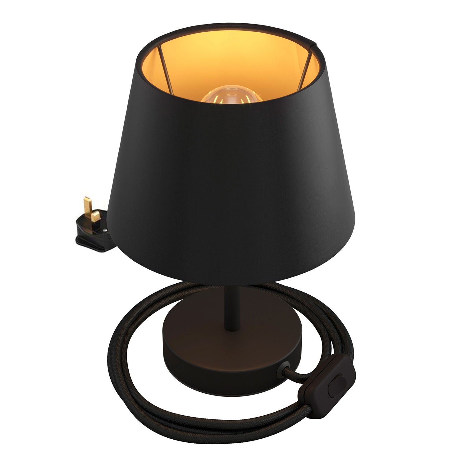 Alzaluce con paralume Impero, lampada da tavolo in metallo e spina UK - Cinette nero 10 cm