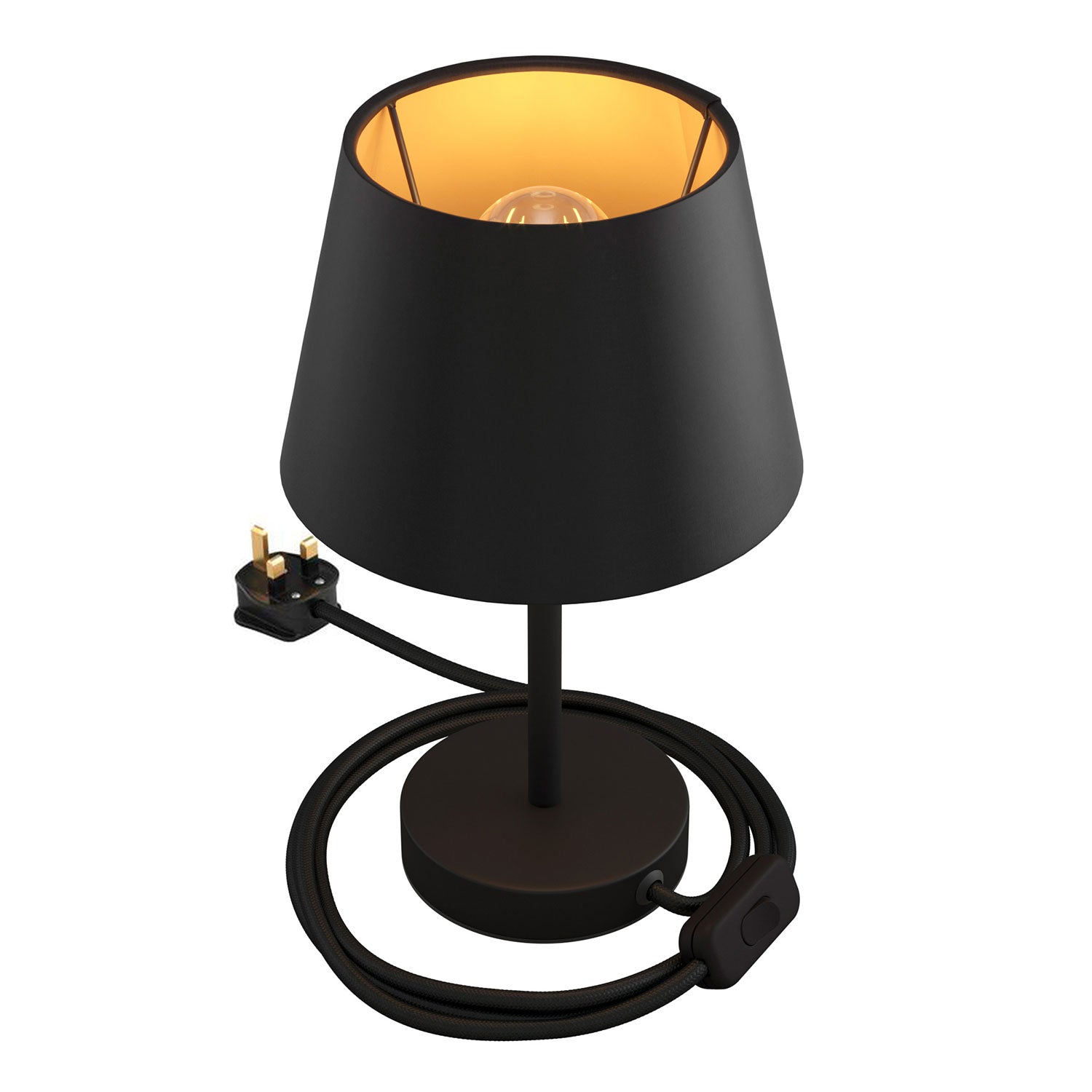 Alzaluce con paralume Impero, lampada da tavolo in metallo e spina UK - Cinette nero 15 cm