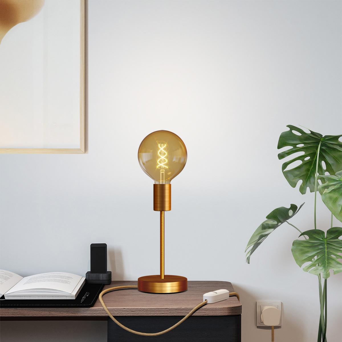 Lampada da tavolo Alzaluce Globo in metallo e spina UK - Rame satinato Dimmer