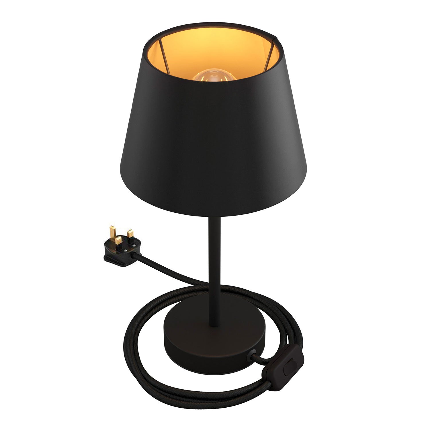 Alzaluce con paralume Impero, lampada da tavolo in metallo e spina UK - Cinette nero 20 cm