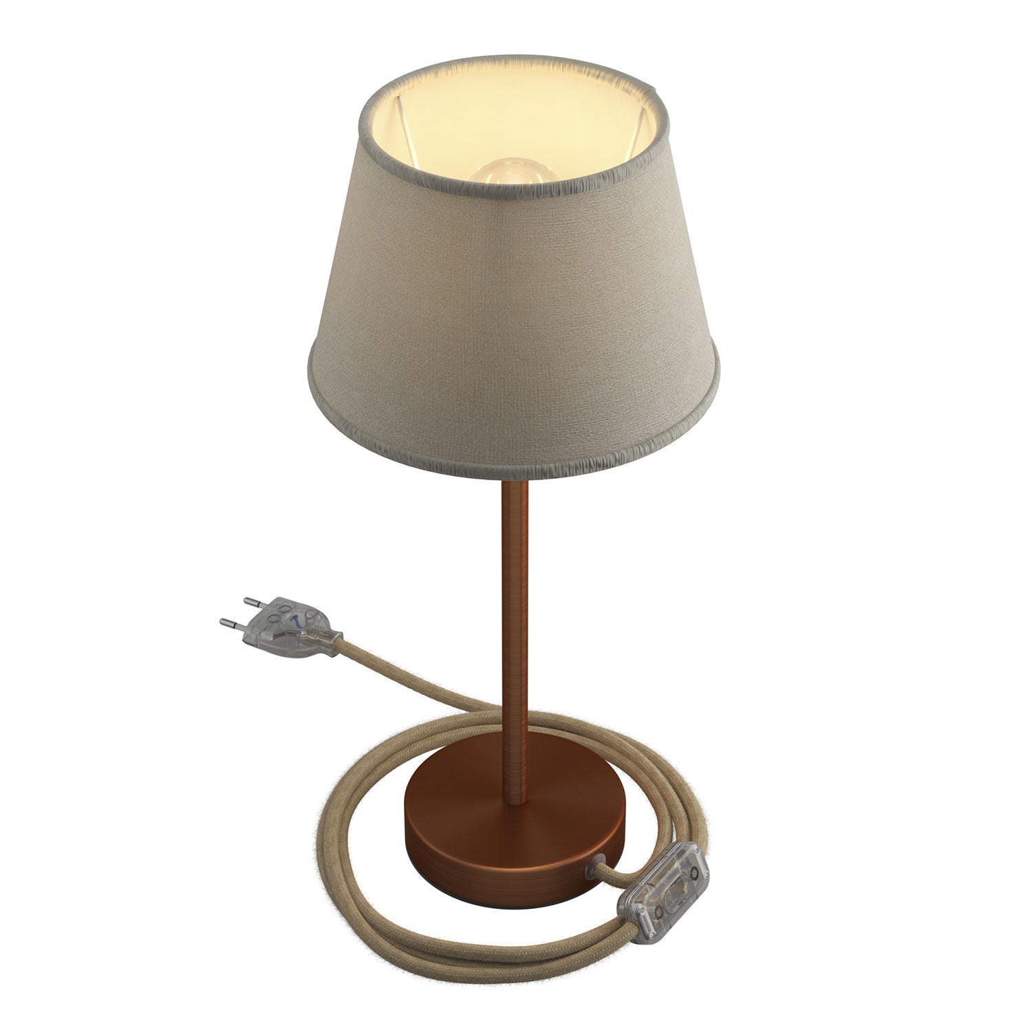 Alzaluce con paralume Impero, lampada da tavolo in metallo - Juta chiara 25 cm