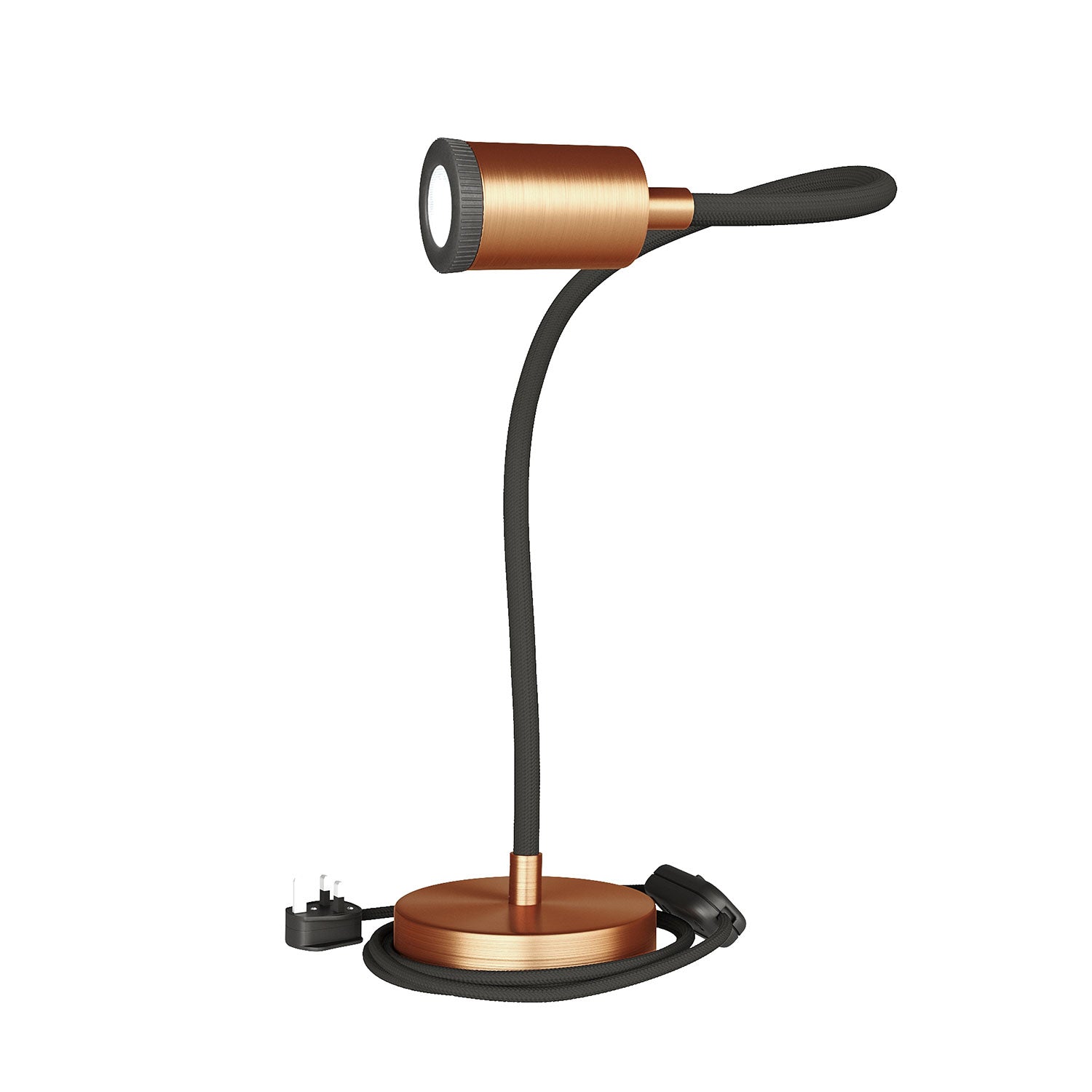 Table Flex GU1d0 lampada da tavolo snodabile con mini faretto LED e spina UK - Rame satinato