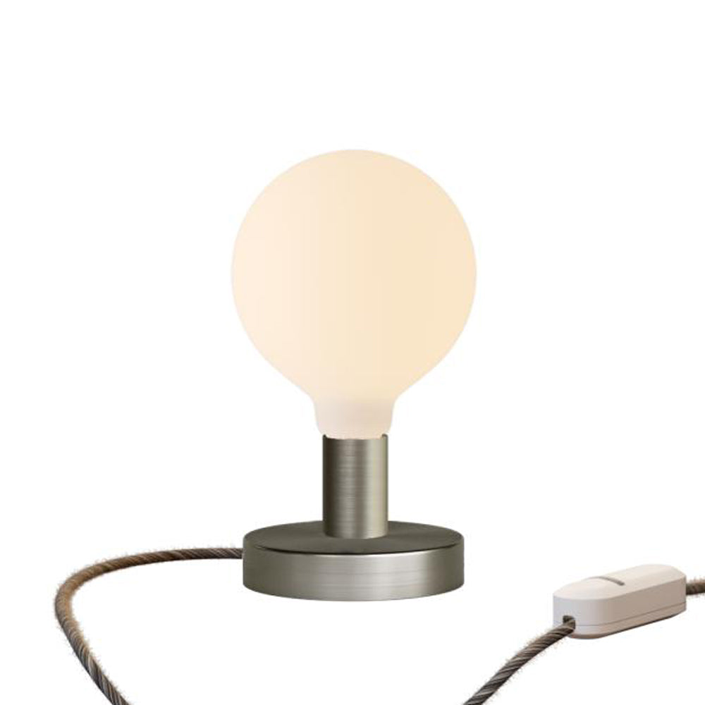 Lampada da tavolo Posaluce Globo in metallo e spina UK - Titanio satinato Dimmer