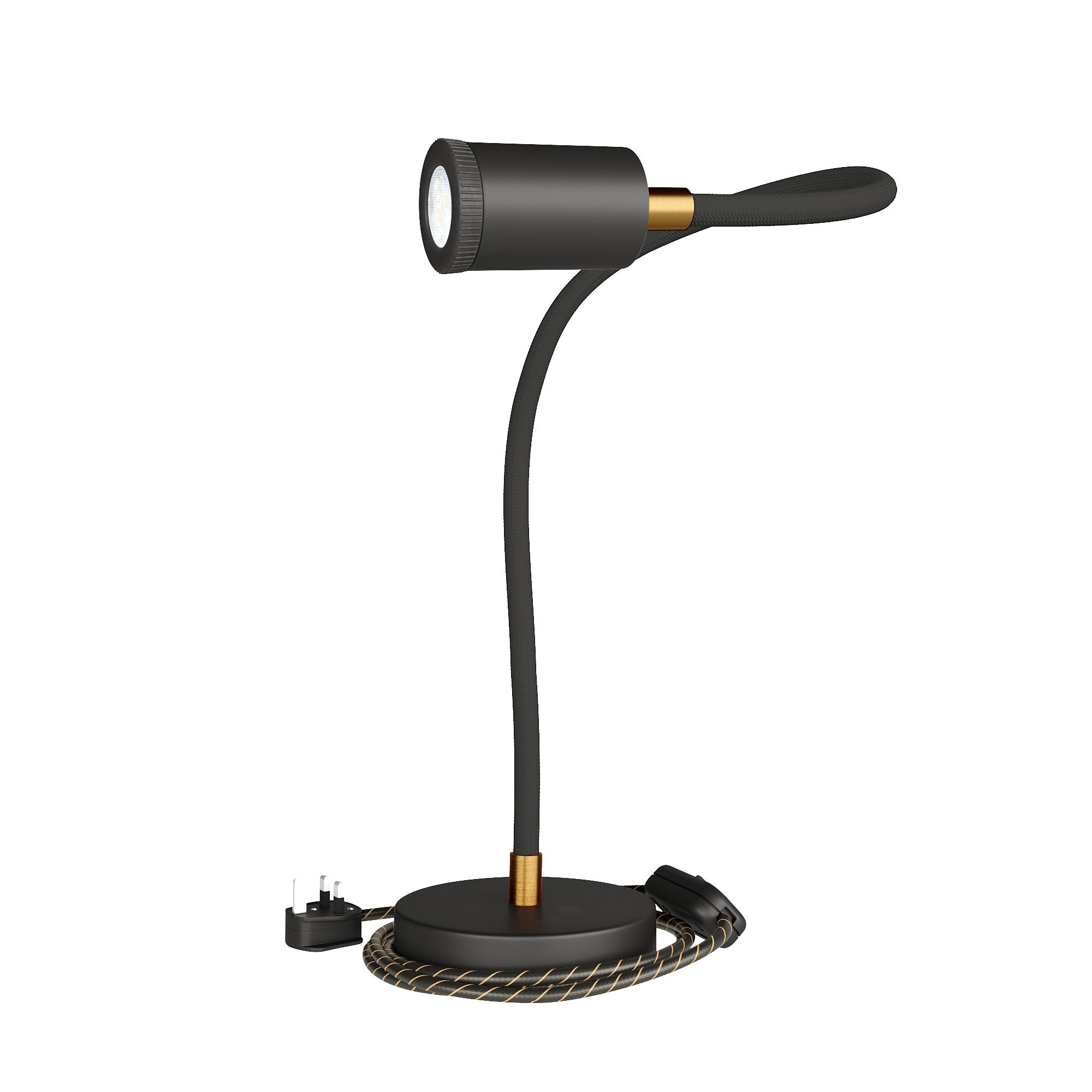 Table Flex GU1d0 lampada da tavolo snodabile con mini faretto LED e spina UK - Nero