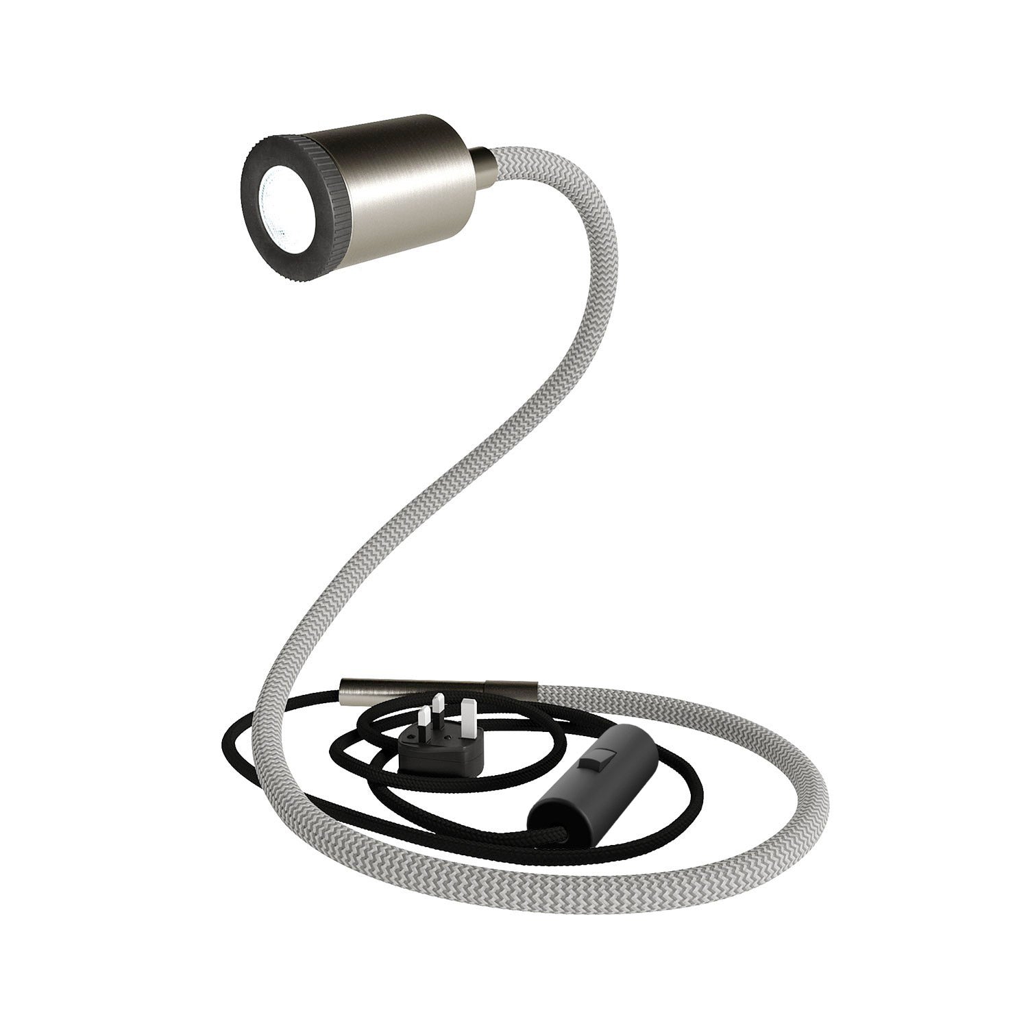 GU1d-one Lampada snodabile senza base con mini faretto LED e spina UK - Titanio satinato