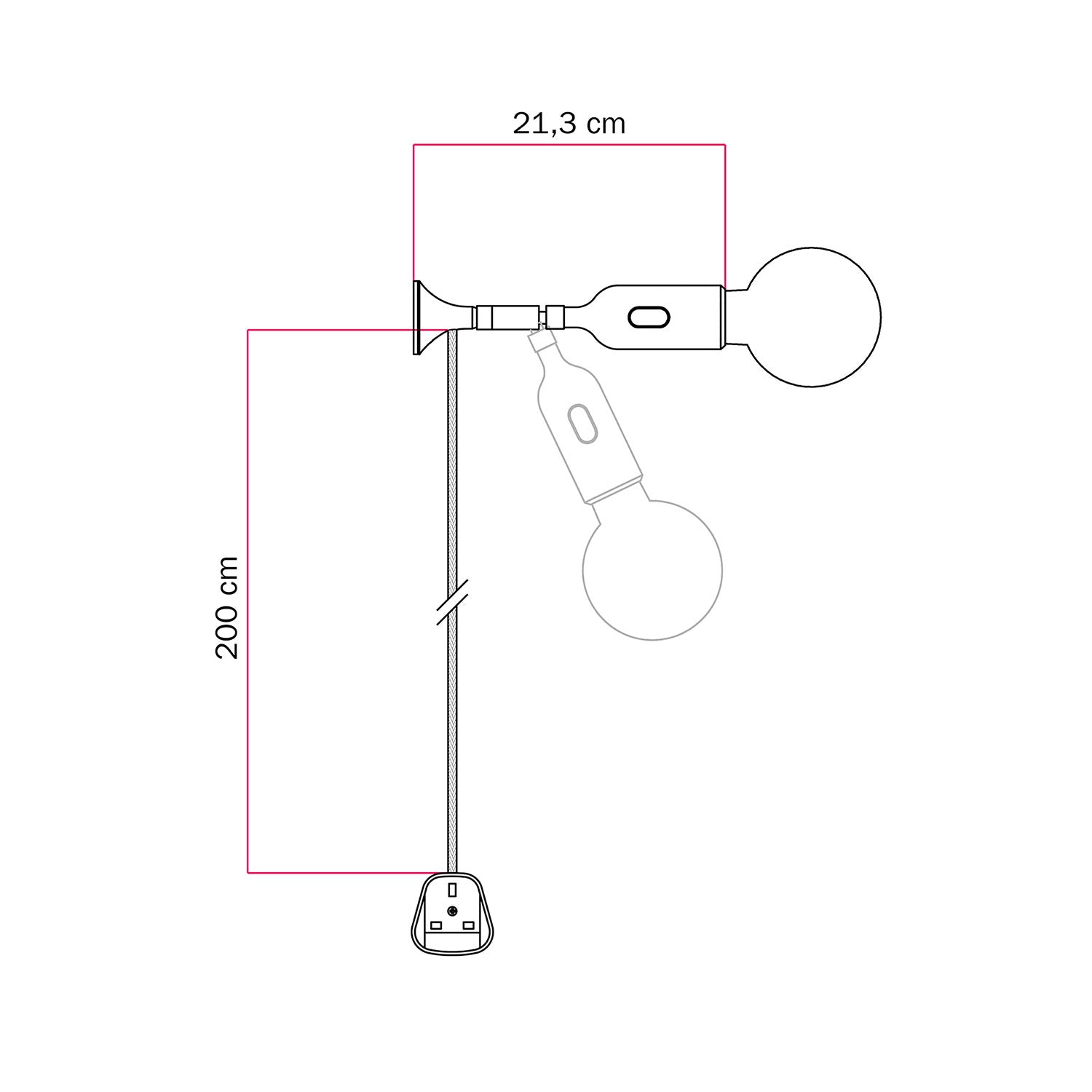 Lampada da parete MAG-Y con snodo, portalampada in silicone con interruttore e spina UK - Petrolio