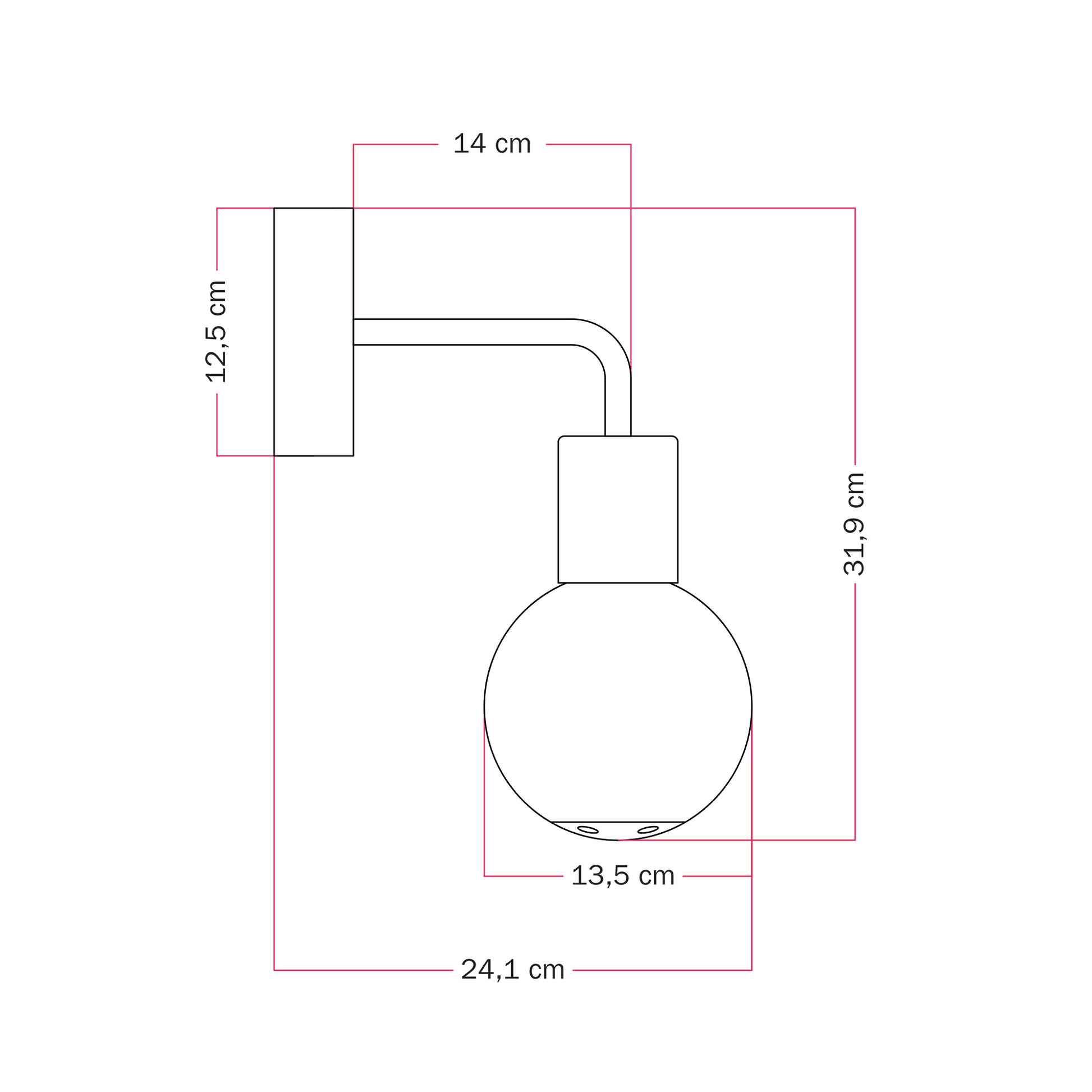 Applique da esterno Modulair IP65 con estensione a L e paralume a sfera infrangibile Unbreak-a-Ball - Nero