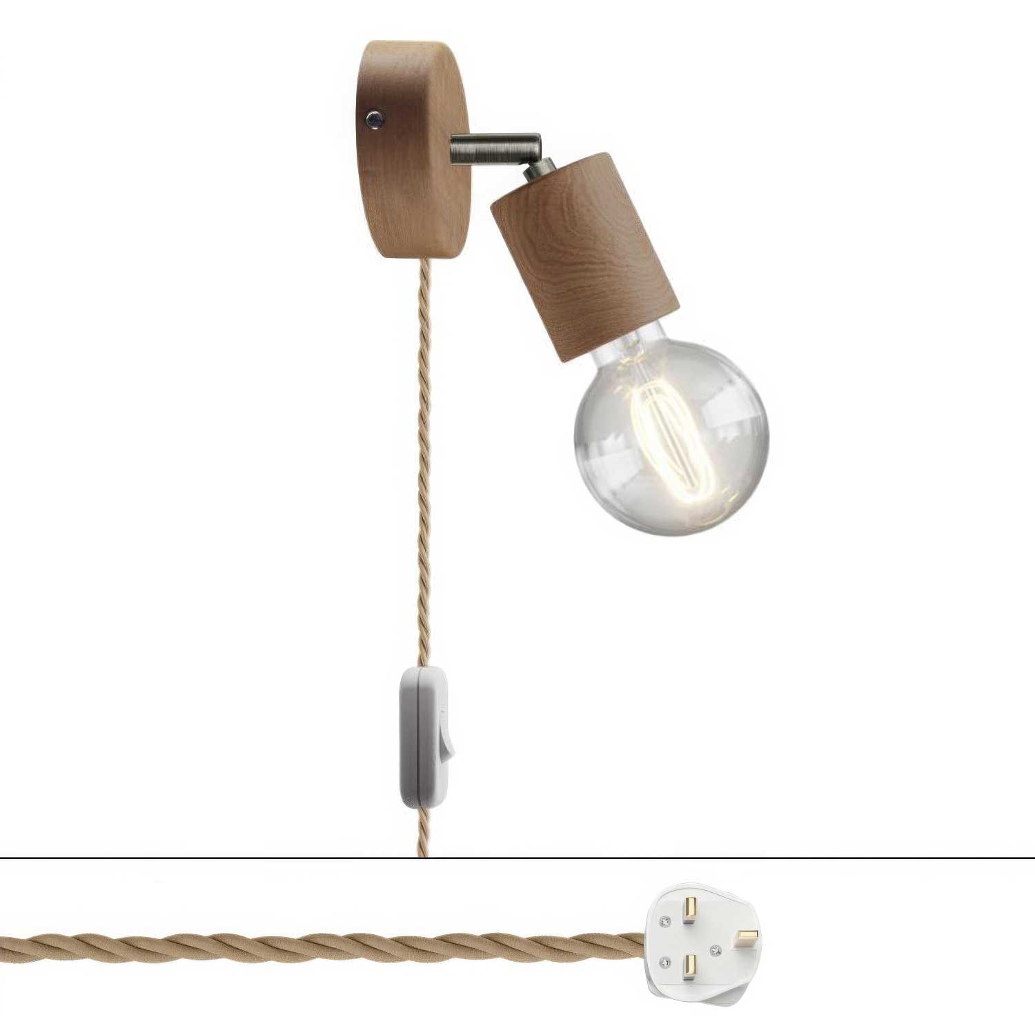 Lampada Spostaluce Snodo orientabile in legno e spina UK - Neutro