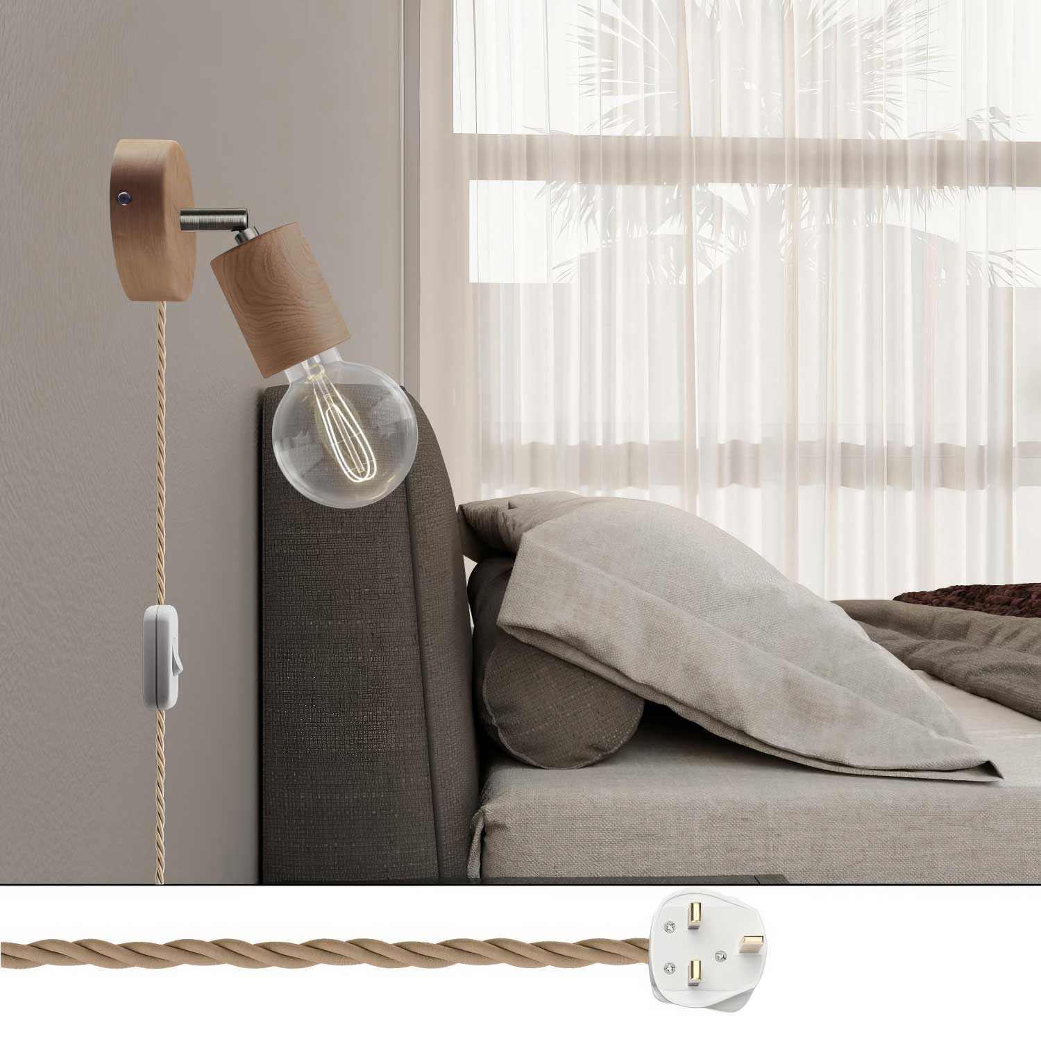 Lampada Spostaluce Snodo orientabile in legno e spina UK - Neutro