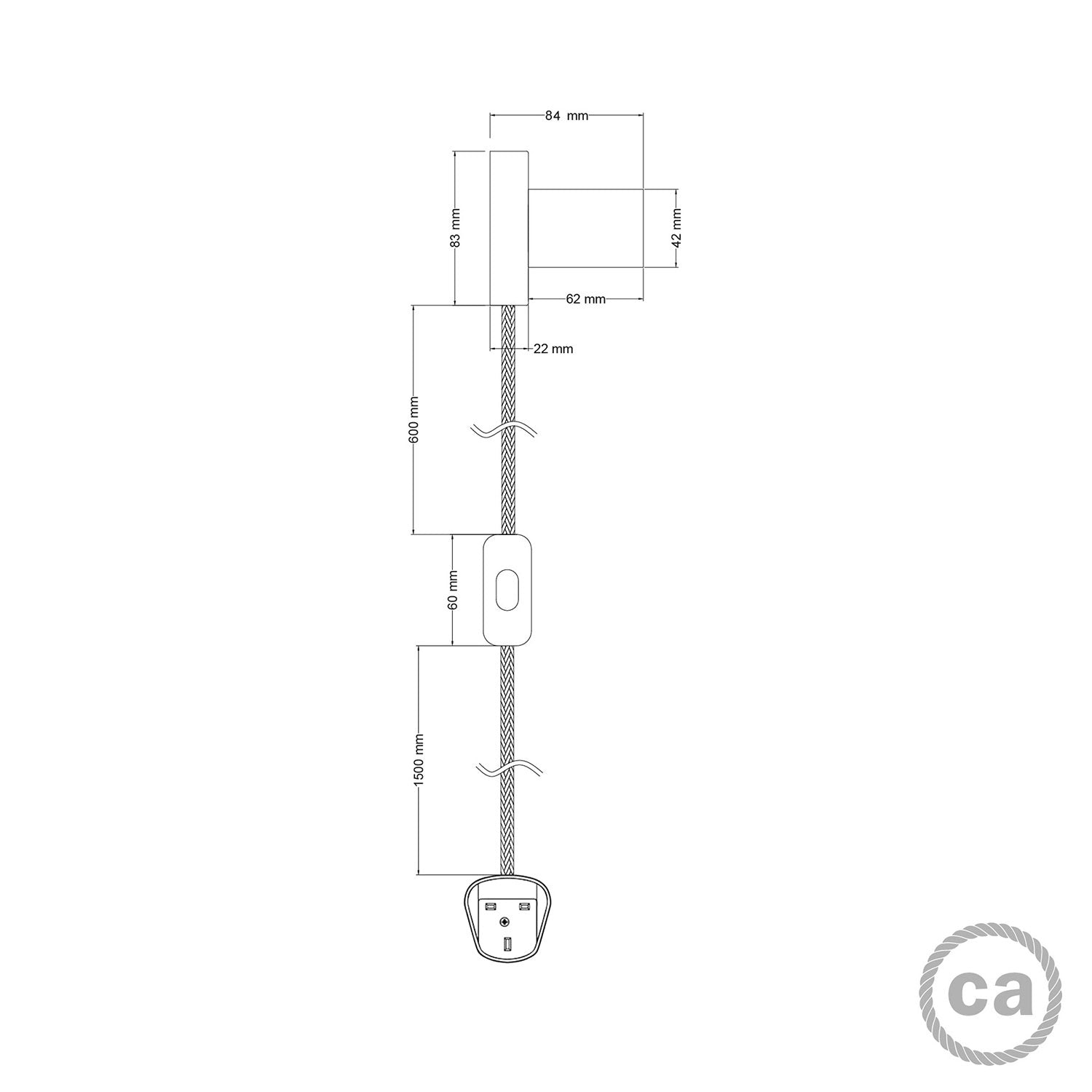 Lampada Spostaluce in metallo e spina UK - Titanio satinato