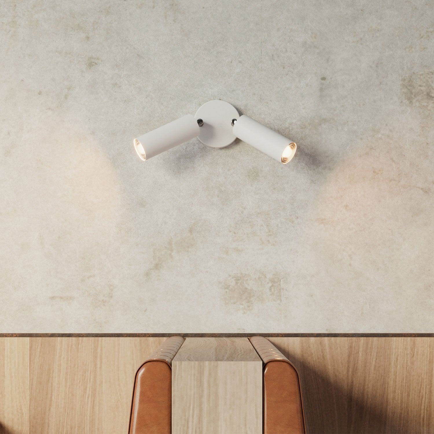 Lampada a 2 faretti con paralume Tub-E14 e rosone tondo - Bianco opaco