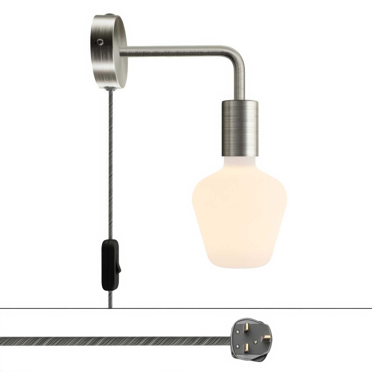 Lampada Spostaluce in metallo con estensione curva e spina UK - Titanio satinato