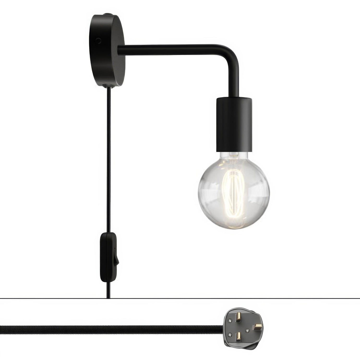 Lampada Spostaluce in metallo con estensione curva e spina UK - Nero