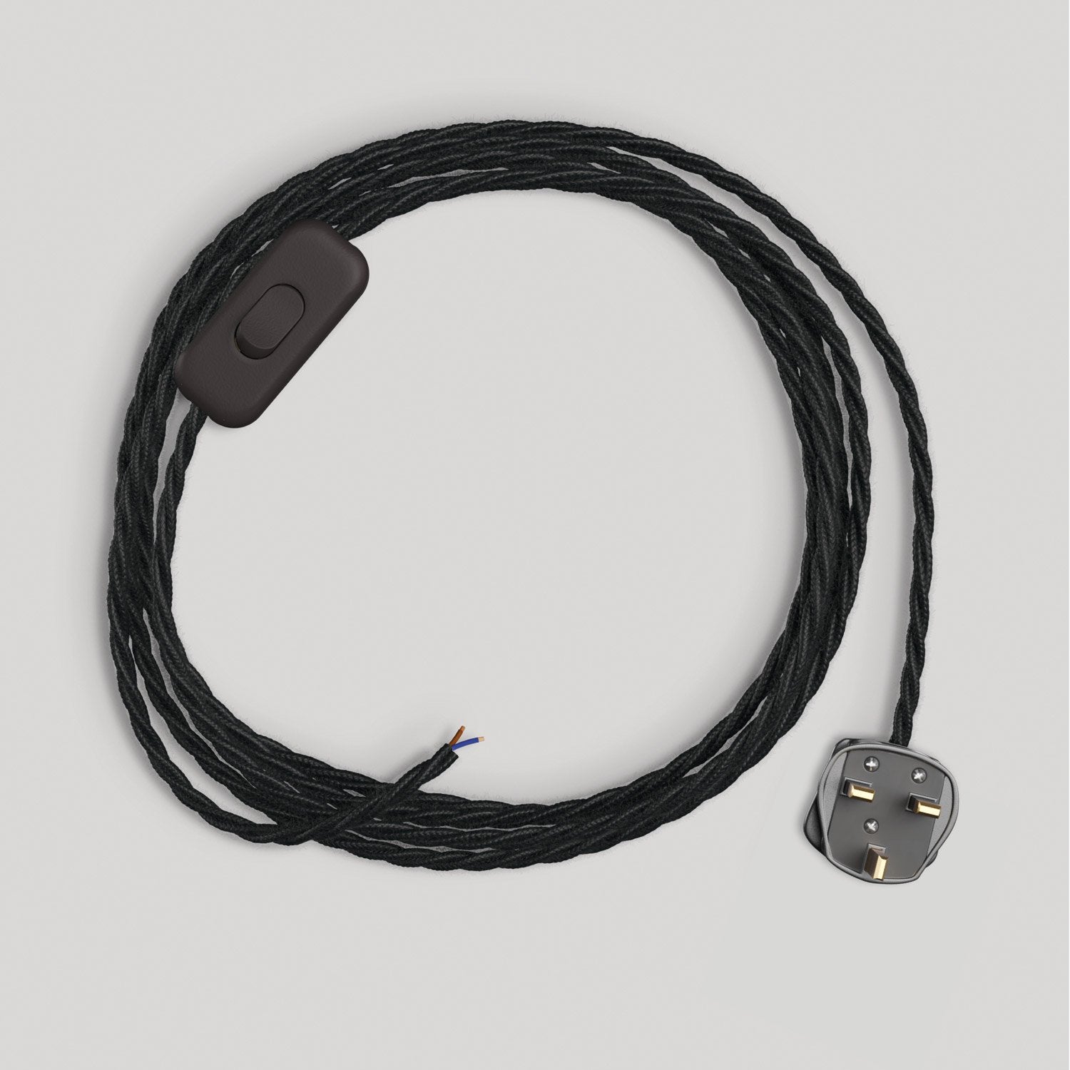 Cablaggio per lampada con cavo nero trecciato 1,80 m e spina UK