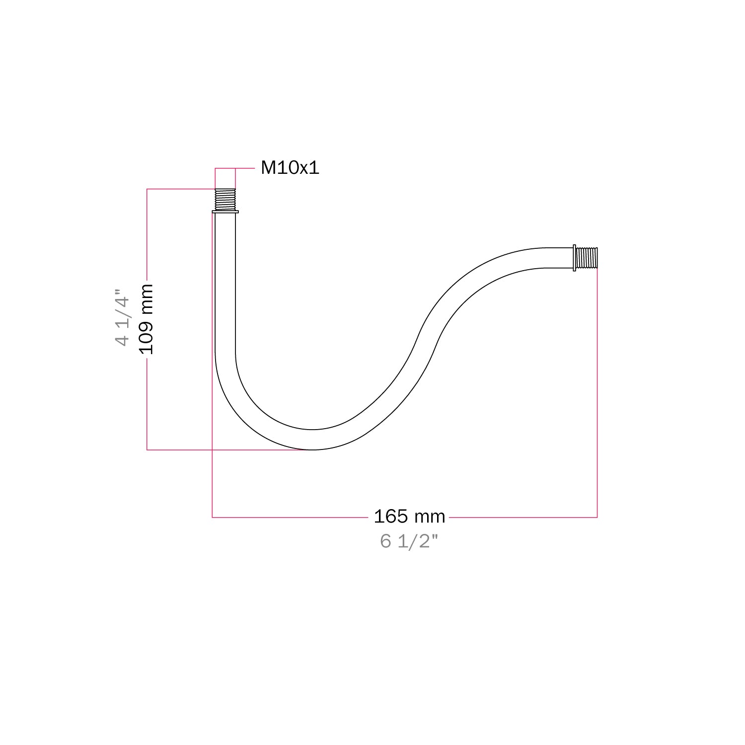 Gebogenes S-Verlängerungsrohr für Lampen, 16,5 cm aus Metall – Satin-Bronze