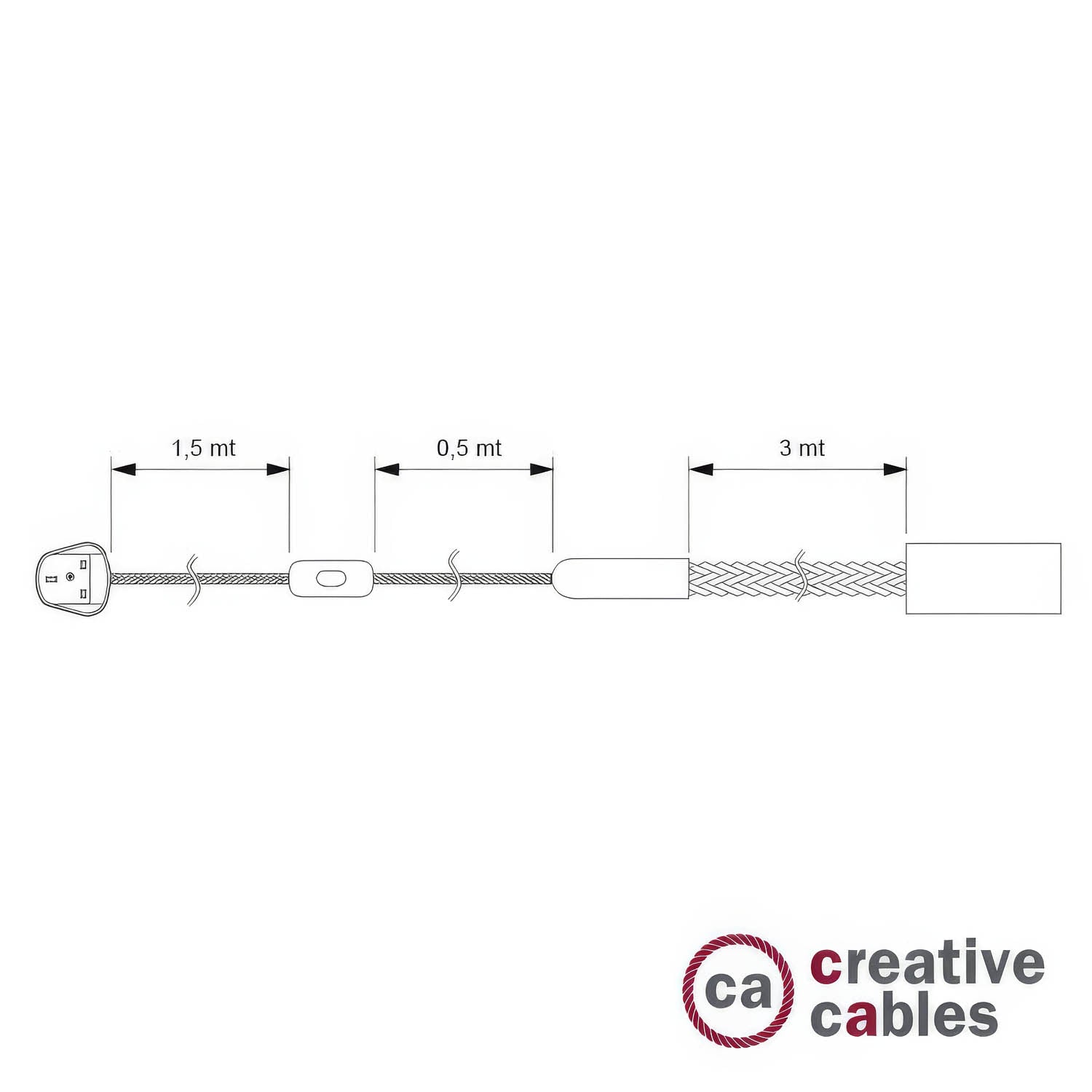 SnakeBis Corda - Lampada plug-in nera con cordone trecciato in juta e spina UK