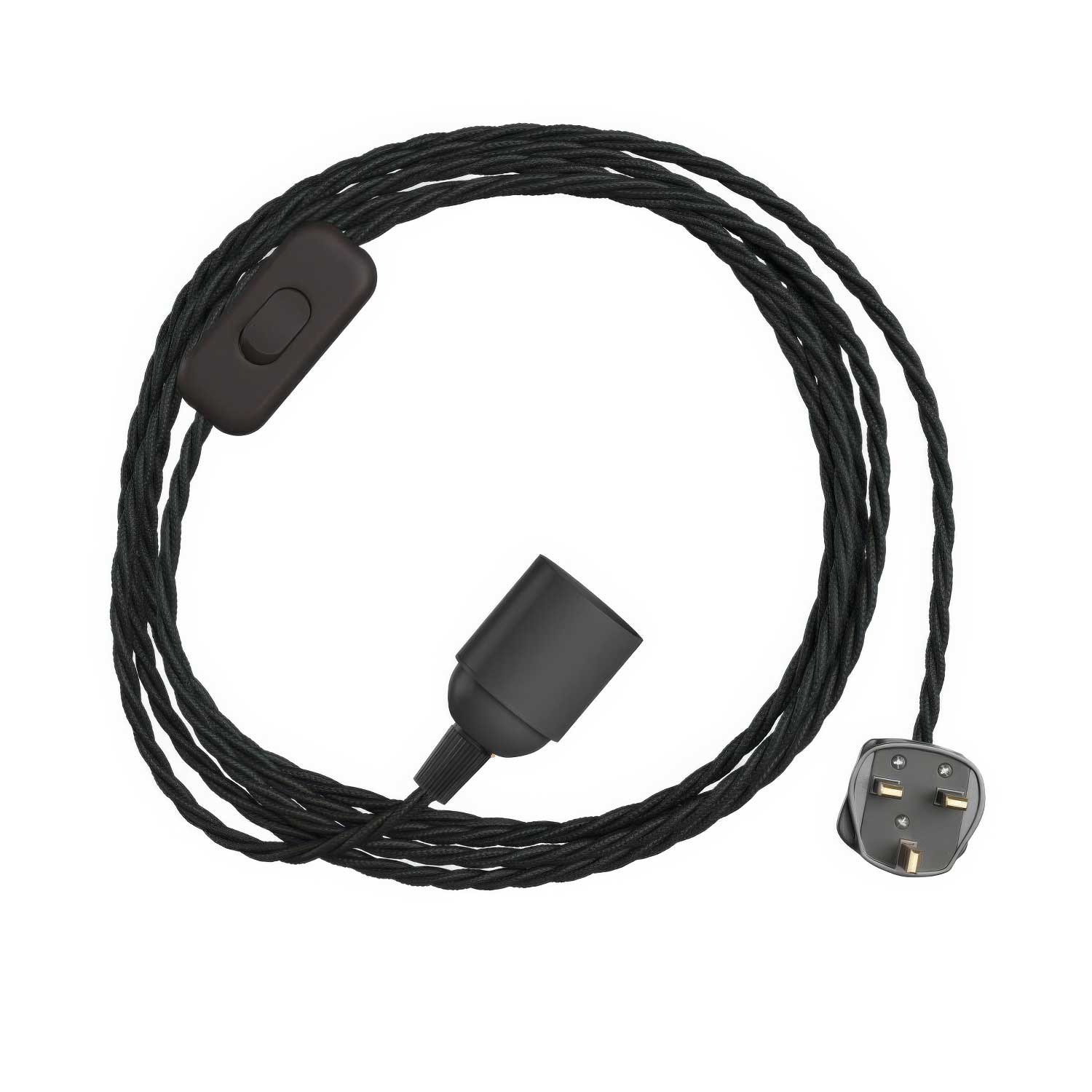 SnakeBis Twisted - Cablaggio con portalampada, cavo trecciato in tessuto TC04 e spina UK