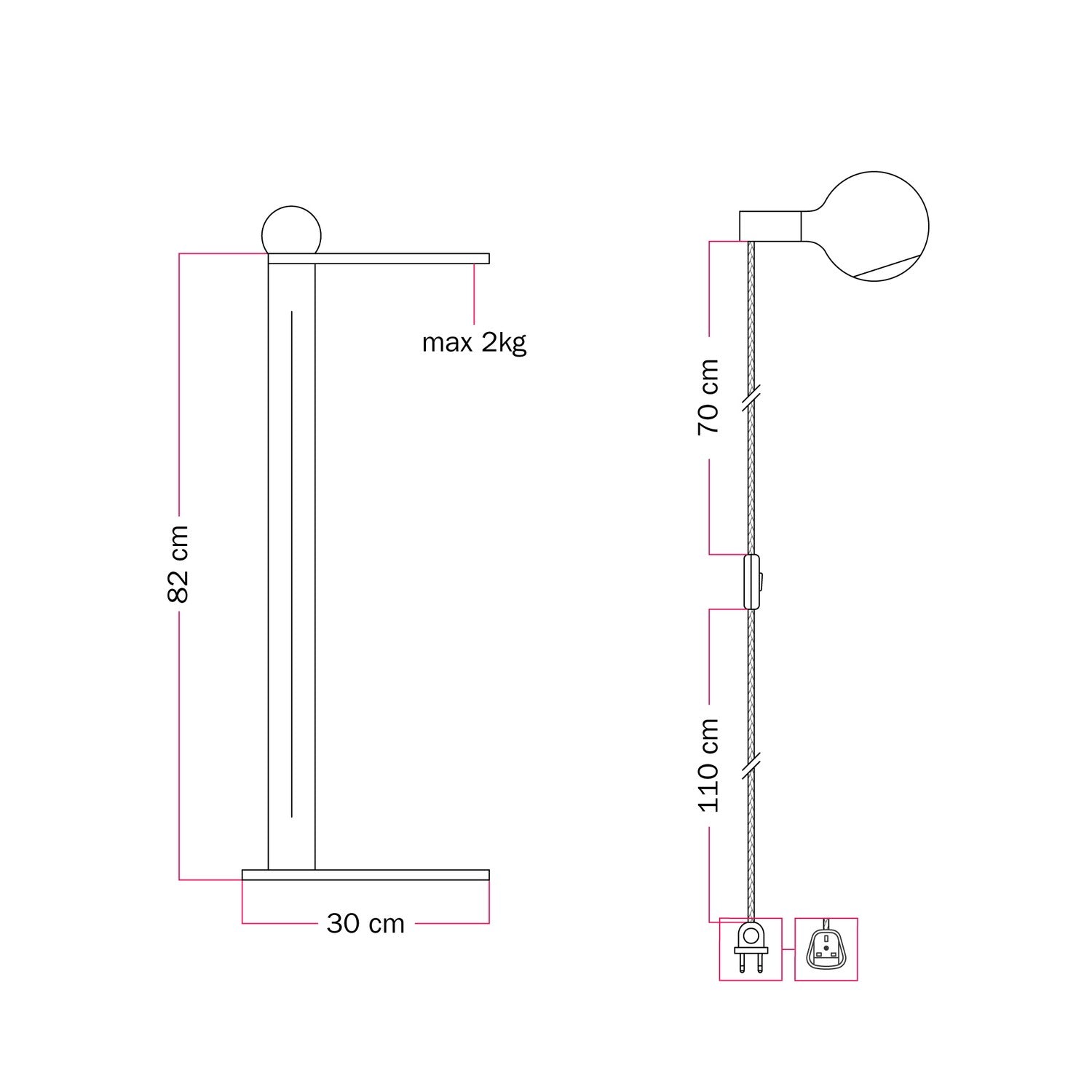 Rocco - Stehleuchte mit UK-Stecker und Camo Glühbirne - Gelb