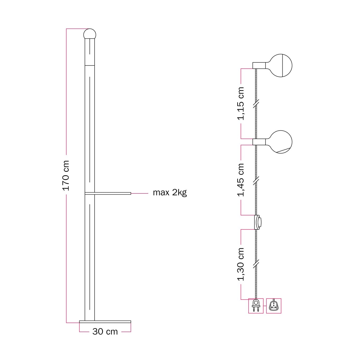Rocco XXL - Mehrfarbige Stehleuchte mit UK-Stecker und Glühbirne Maria und Camo