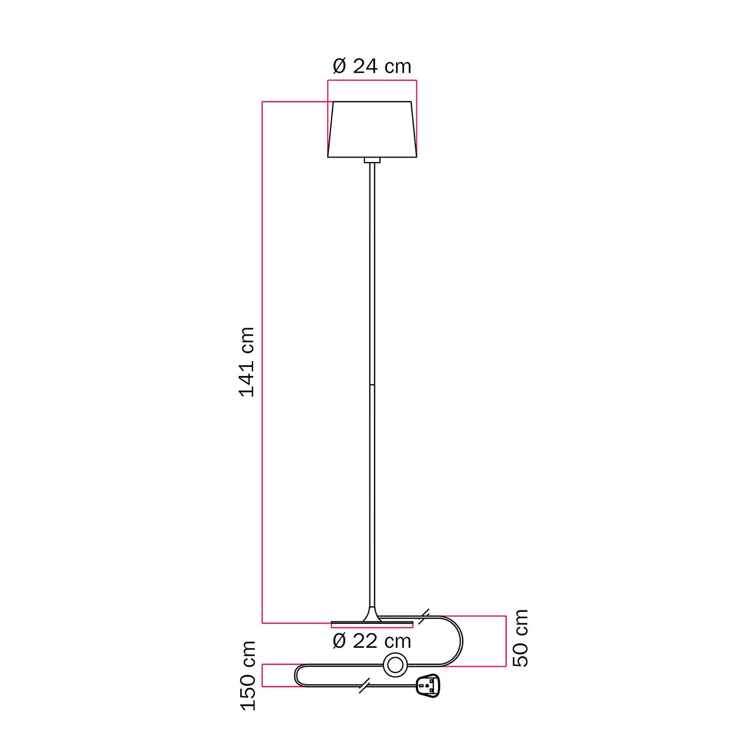 Lampada da terra MAG-Y con base metallica tonda, paralume Athena e spina UK - Bianco opaco