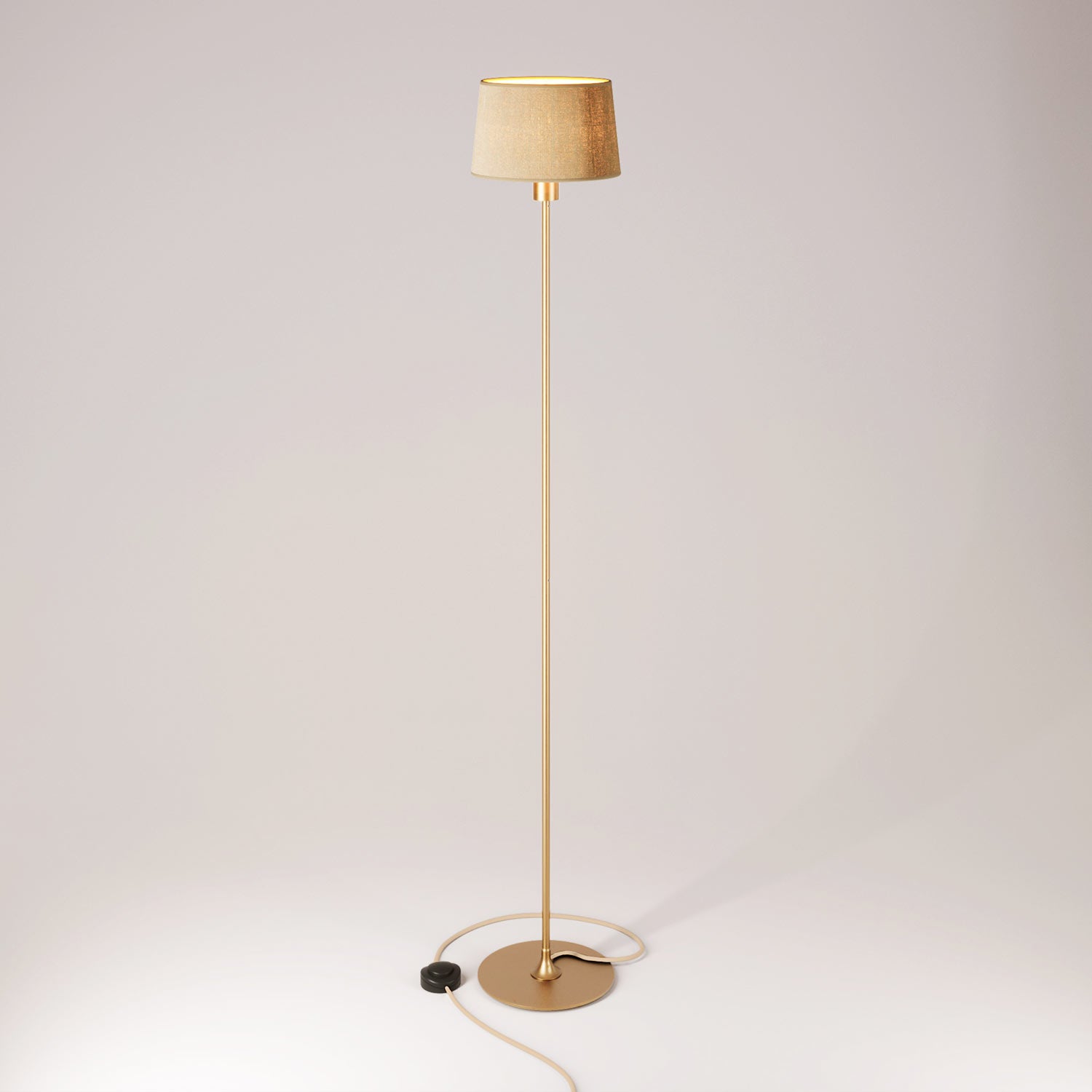 Lampada da terra MAG-Y con base metallica tonda, paralume Athena e spina UK - Bronzo satinato