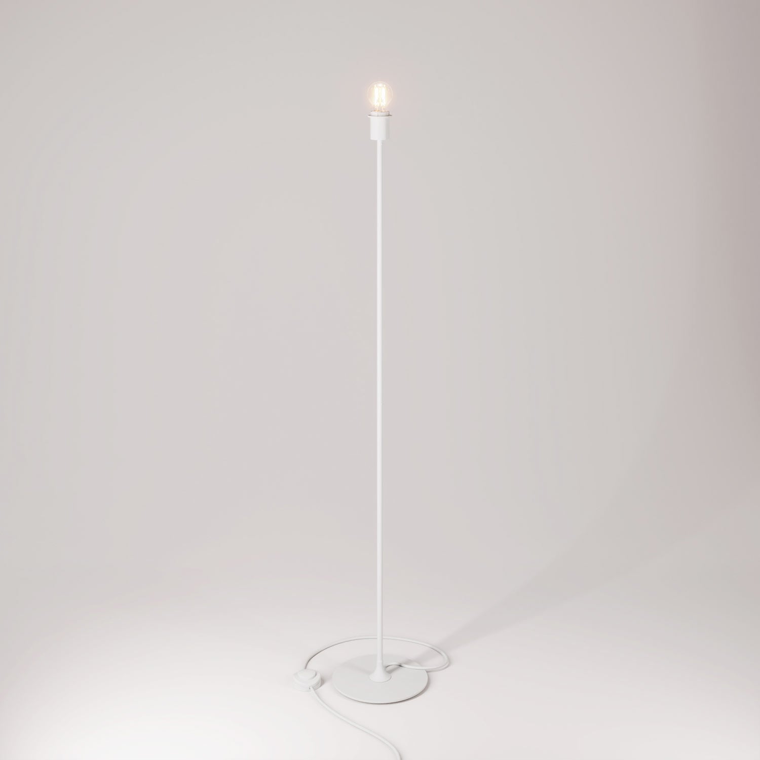 Lampada da terra MAG-Y con base metallica tonda con predisposizione per paralume e spina UK - Bianco opaco