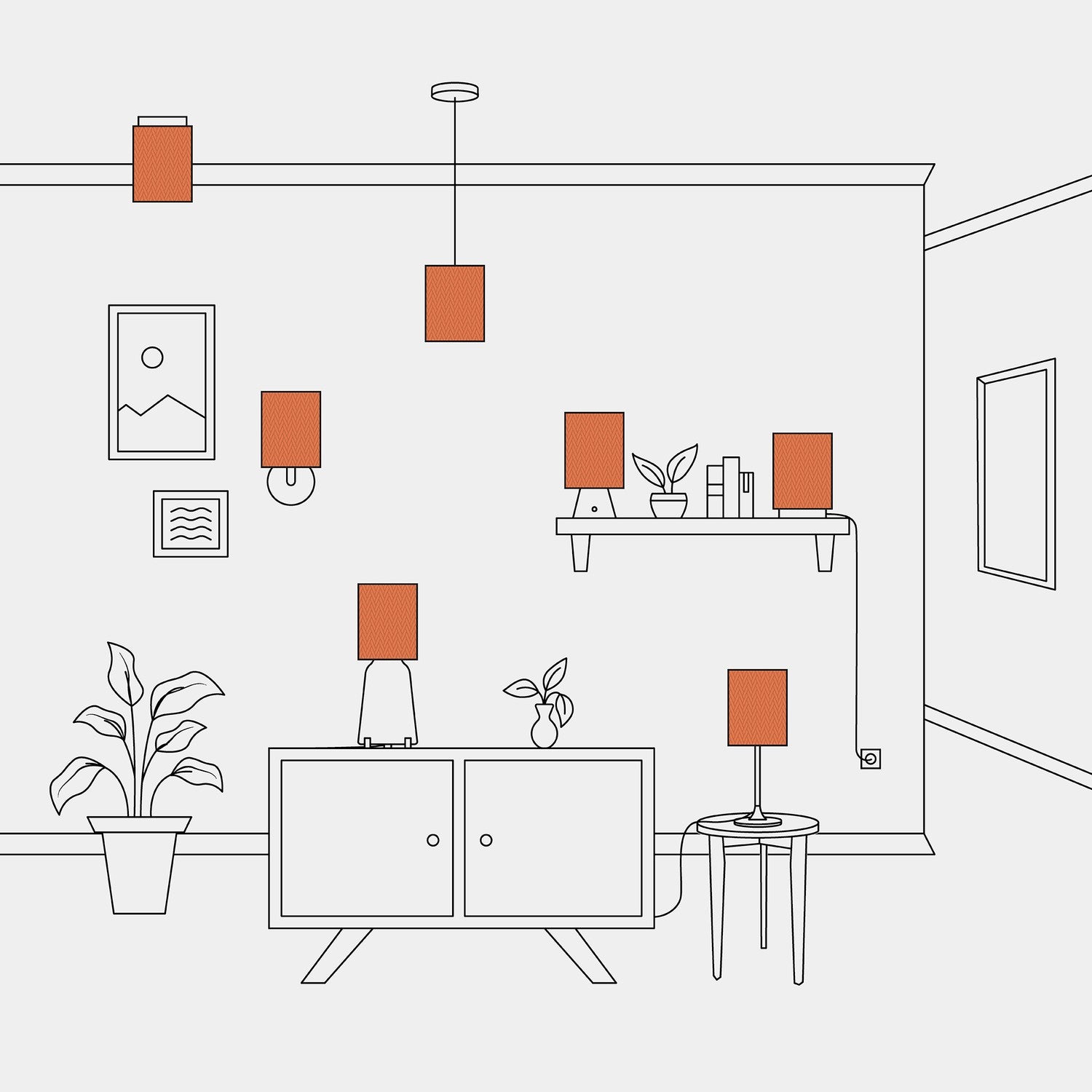 Paralume Cilindro in tessuto con attacco E27 - 100% Made in Italy - Cinette aragosta