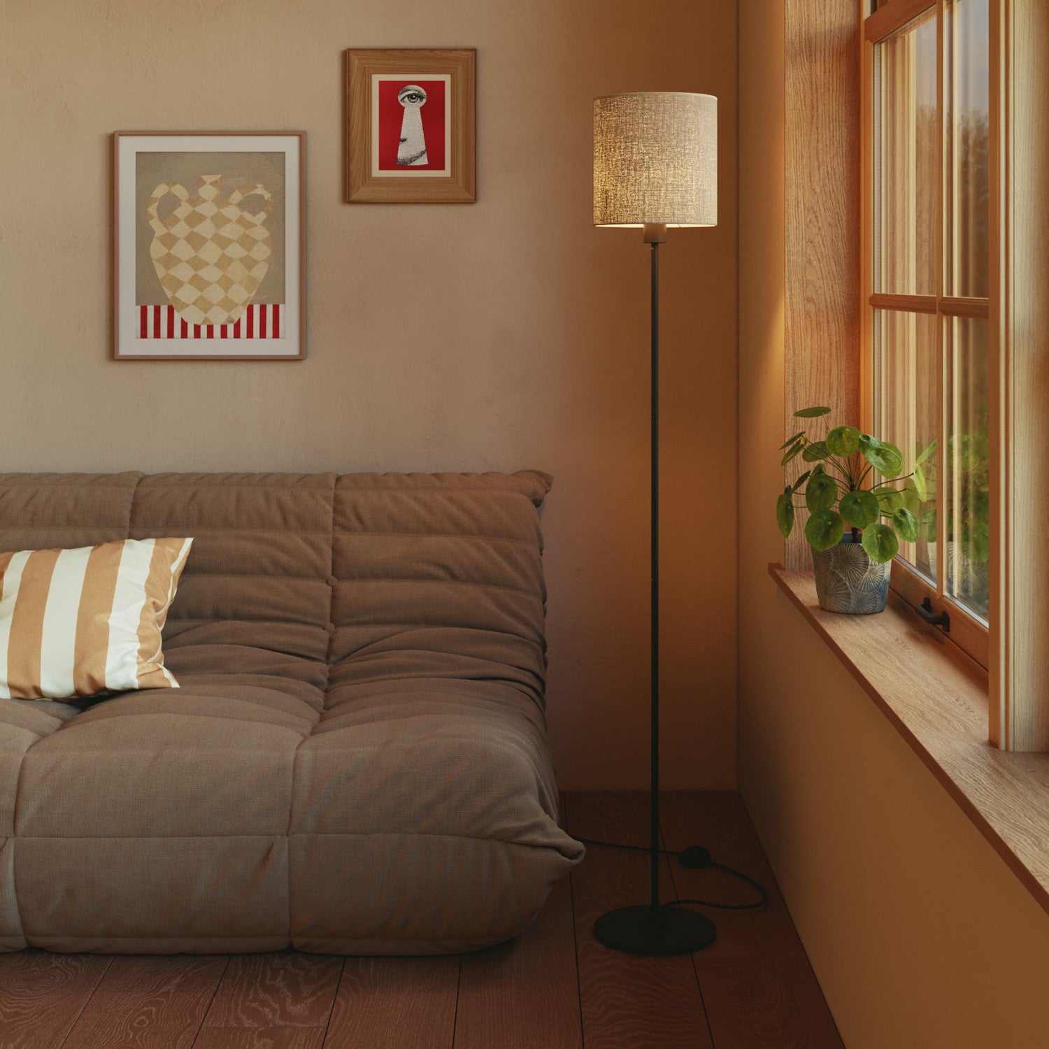 Paralume Cilindro M in tessuto con attacco E27 - Made in Italy - Juta naturale