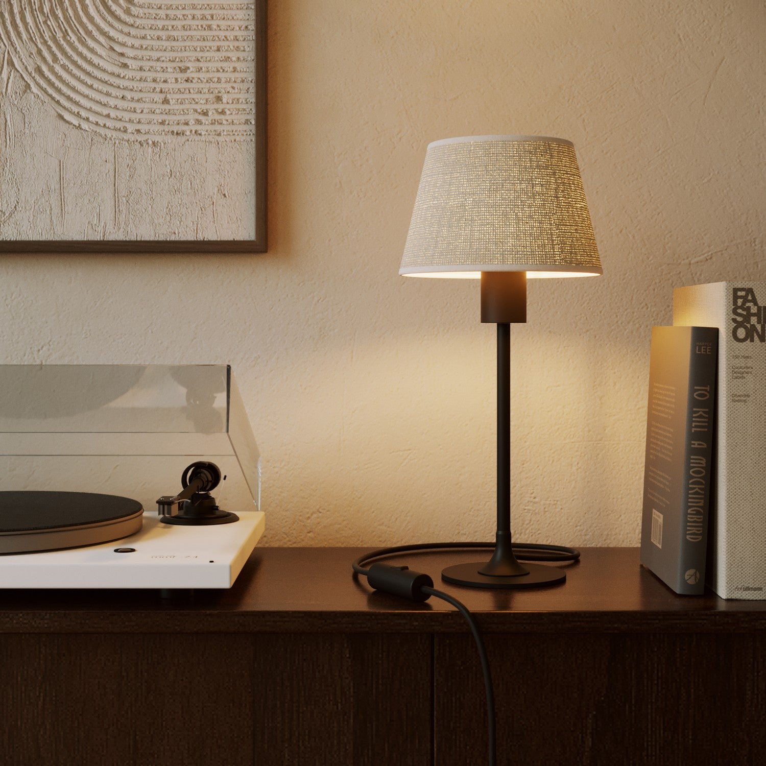 Lampenschirm Impero mit E27-Fassung für Tischleuchte oder Wandleuchte – Made in Italy – Helles Jute