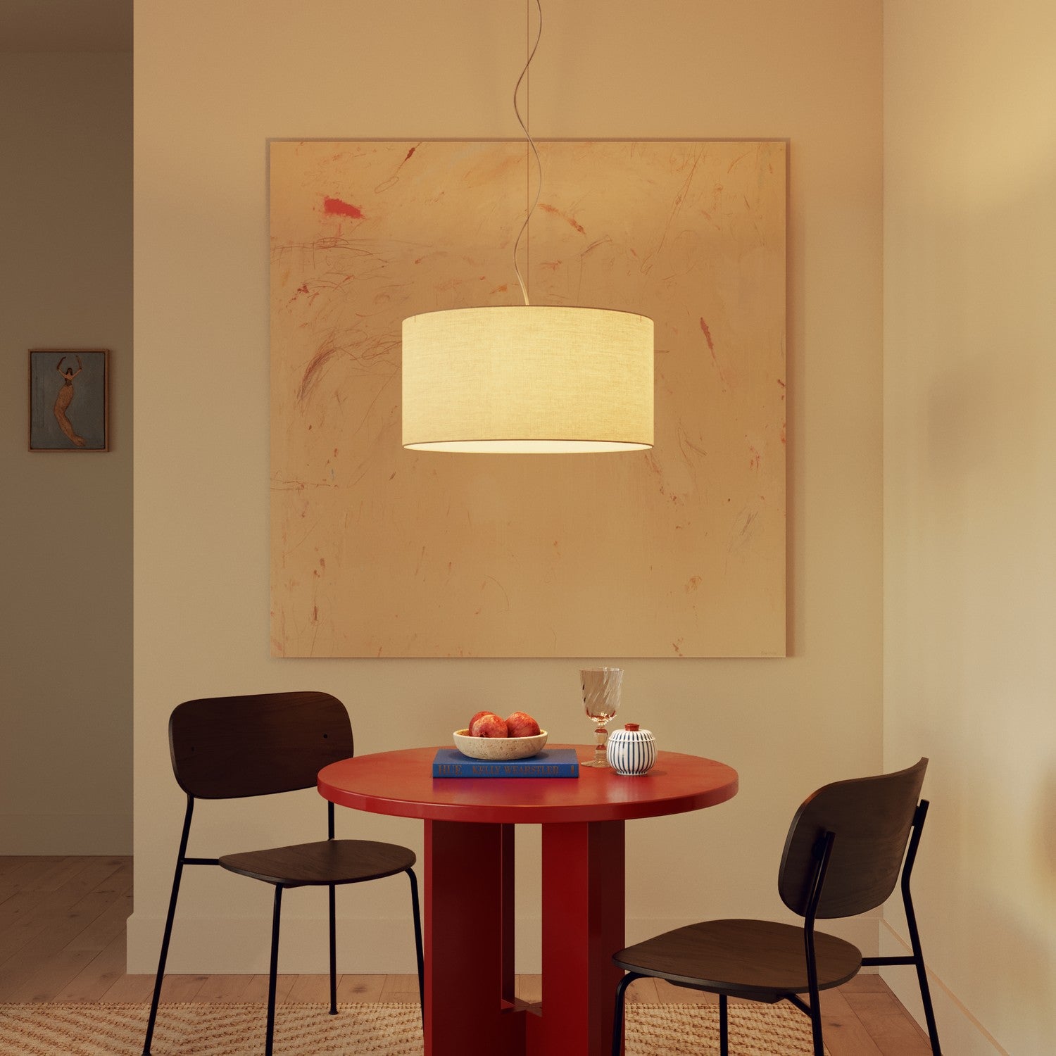 Lampada a sospensione con paralume in tessuto Cilindro Medium Arenal sabbia - Made in Italy Si