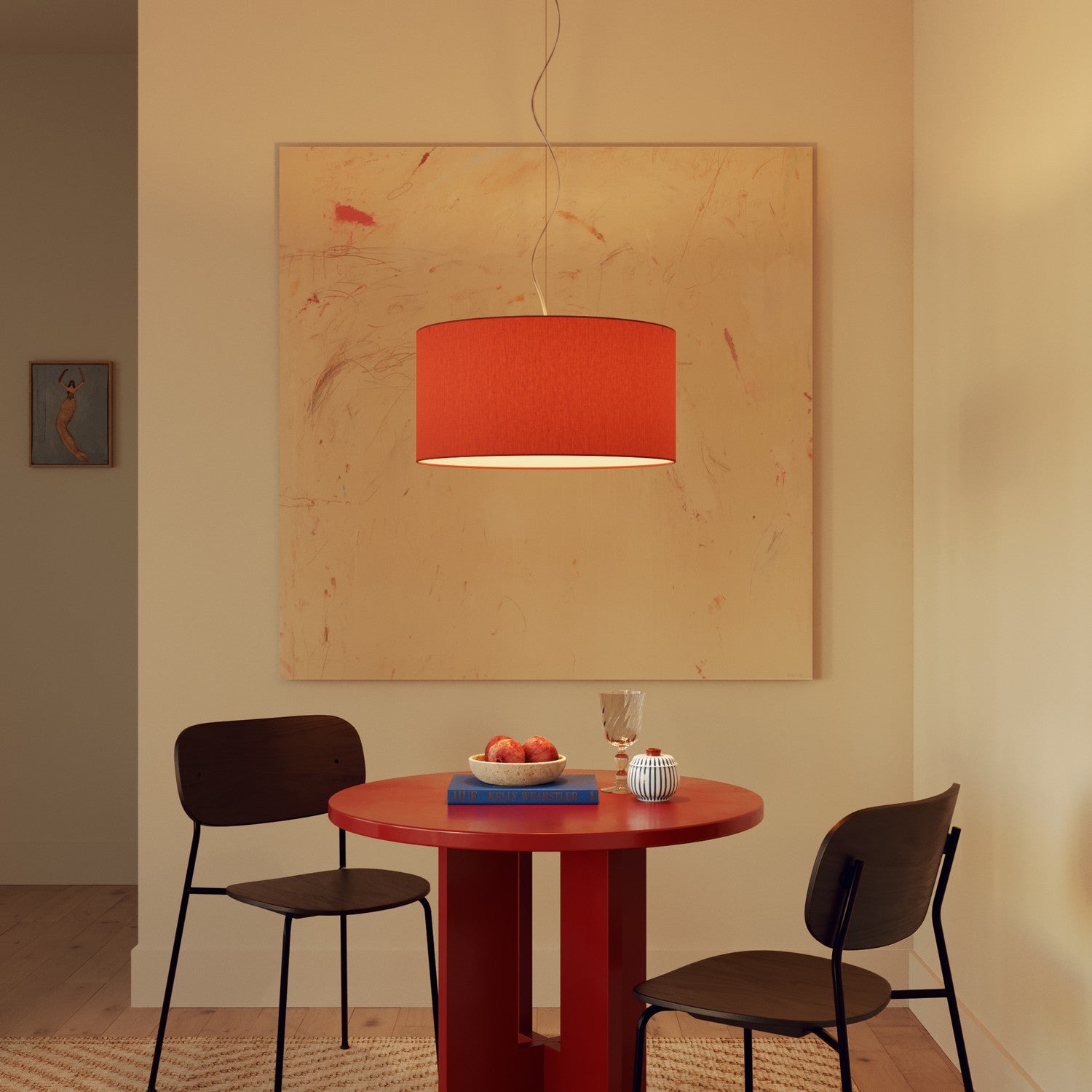 Lampada a sospensione con paralume in tessuto Cilindro Medium Cinette aragosta - Made in Italy Si