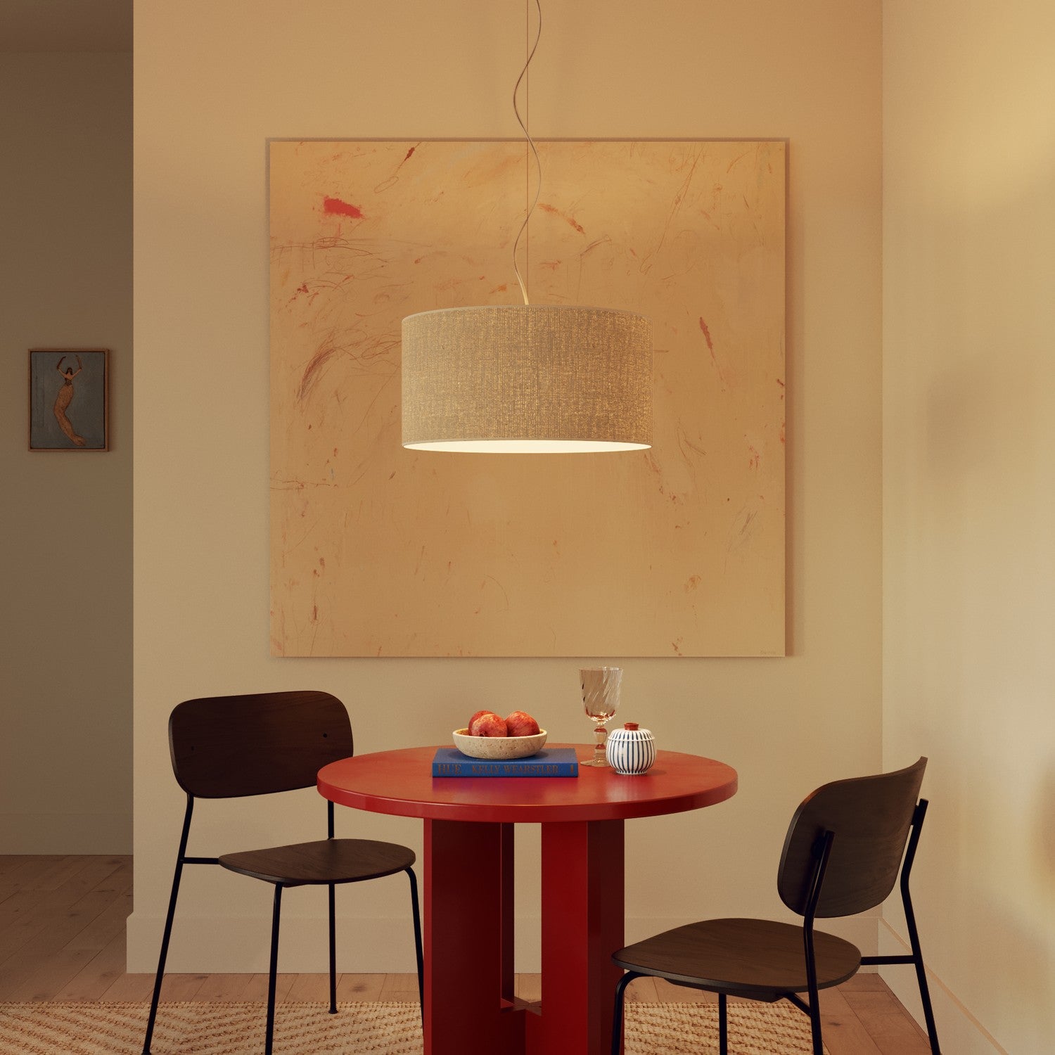 Lampada a sospensione con paralume in tessuto Cilindro Medium Juta chiara - Made in Italy Si