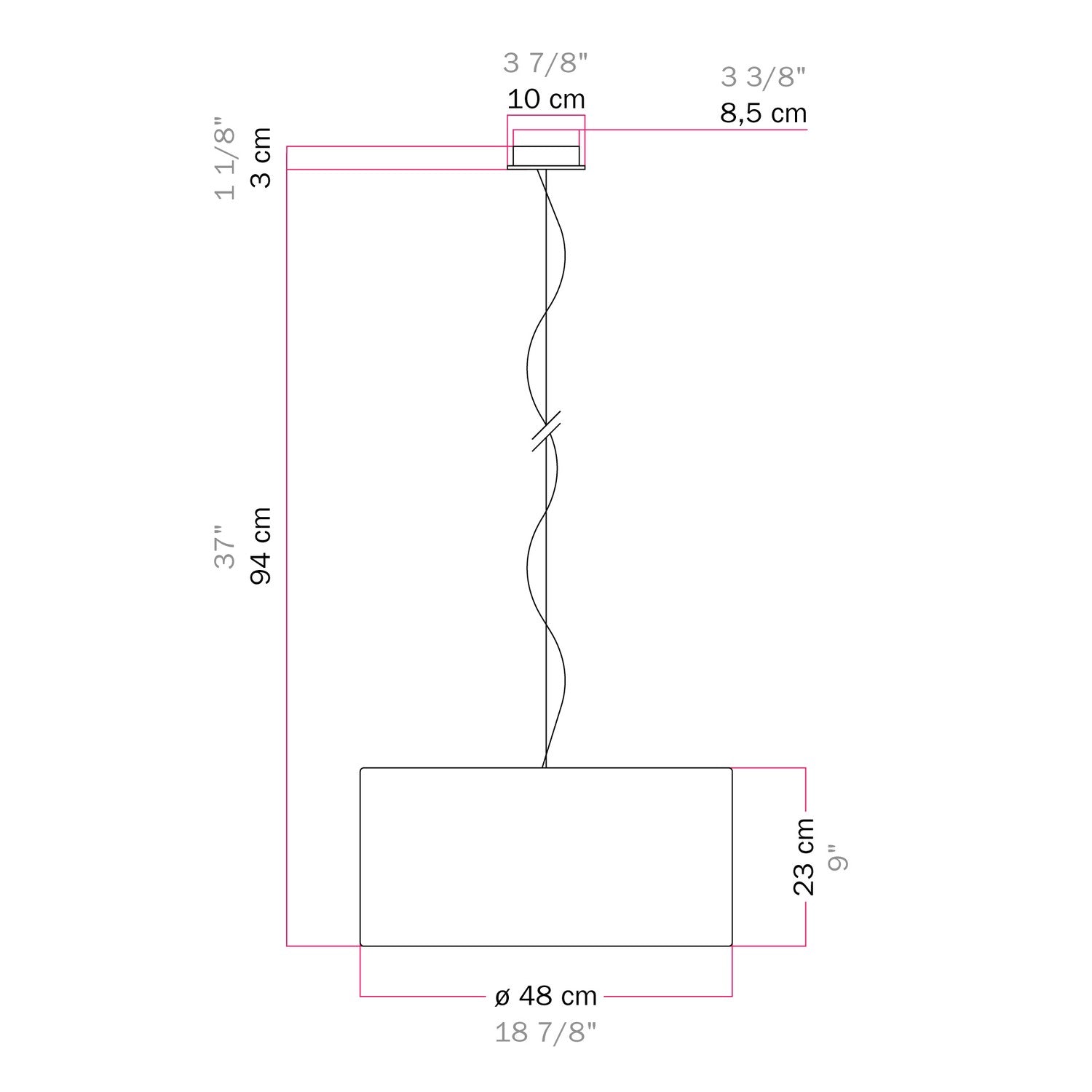 Lampada a sospensione con paralume in tessuto Cilindro Medium Teletta mandarino - Made in Italy No